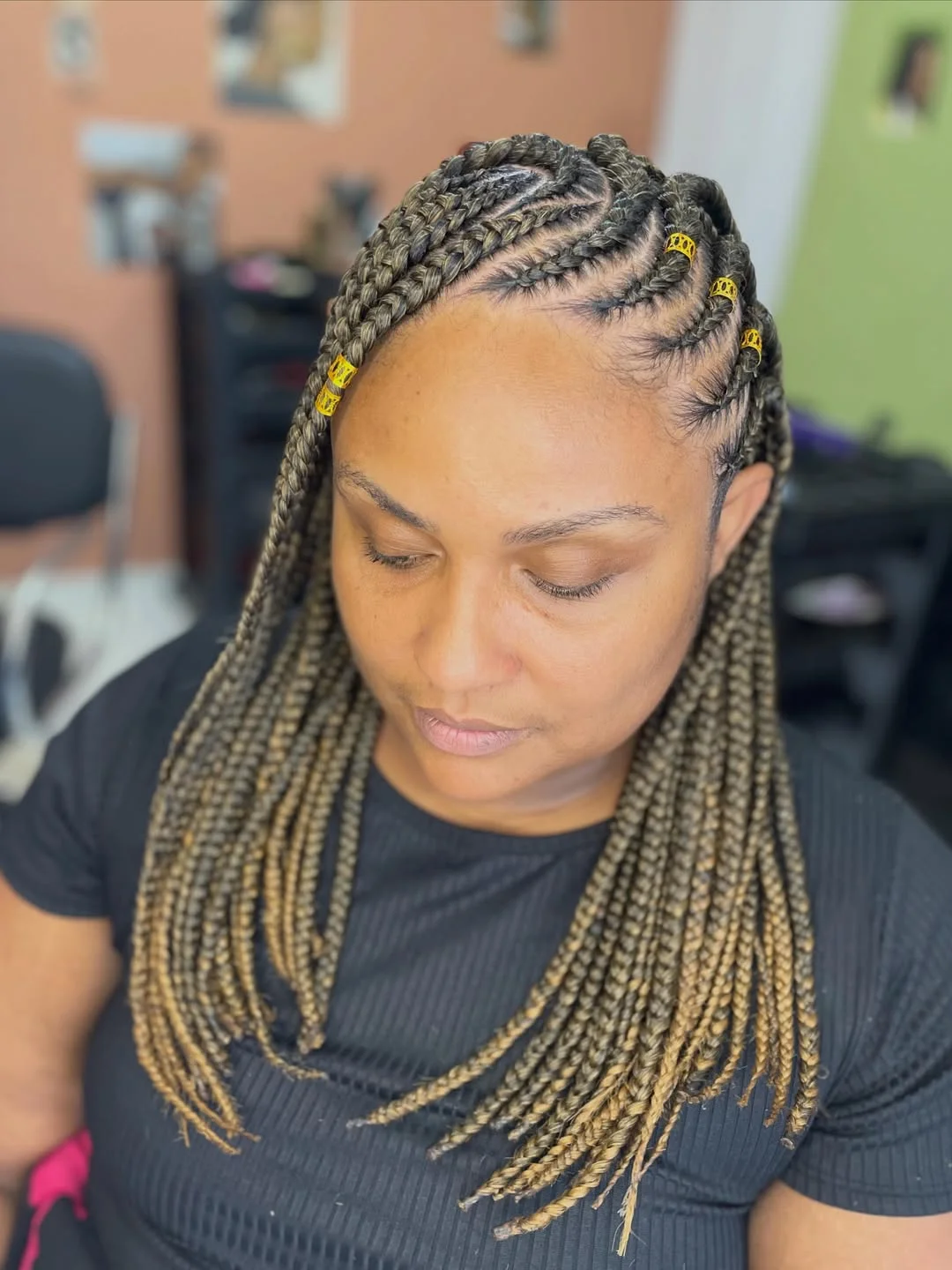lemonade braid hairstyle Shoulder-Length Lemonade Braids With Golden Accent Cuffs