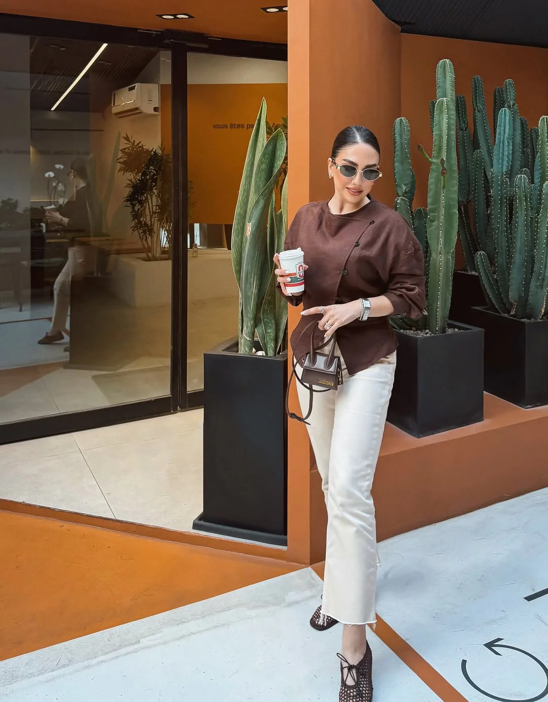 must have fall outfits 2026 Chocolate Brown Blouse With Crisp White Denim