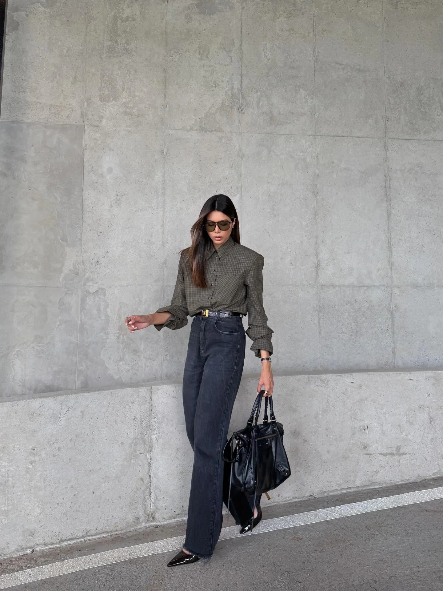 best fall outfits for women 2026 Tailored Olive Shirt And Charcoal Denim For Quiet Luxury