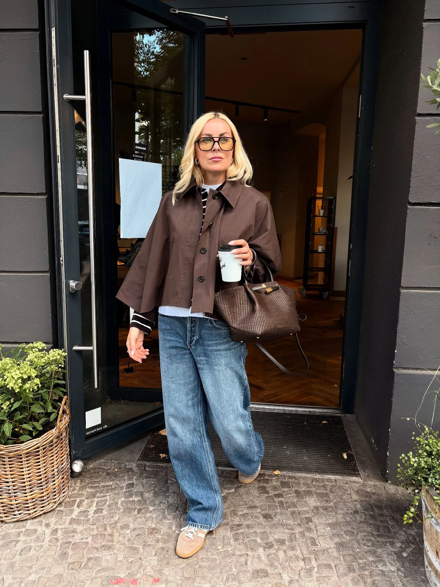 cute comfy fall outfits 2026 Relaxed Cape Jacket With Everyday Denim