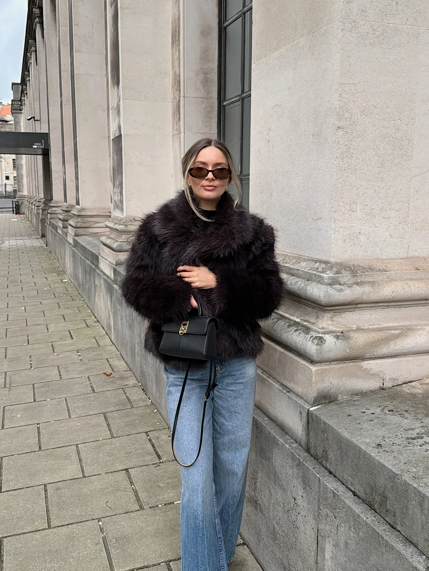 faux fur jacket Dark Espresso Faux Fur And Relaxed Denim Balance