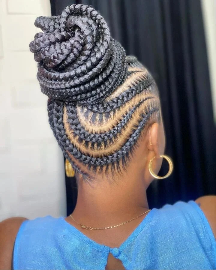 feed in braid hairstyles Layered Feed-In Braided Bun With Flowing Curved Patterns
