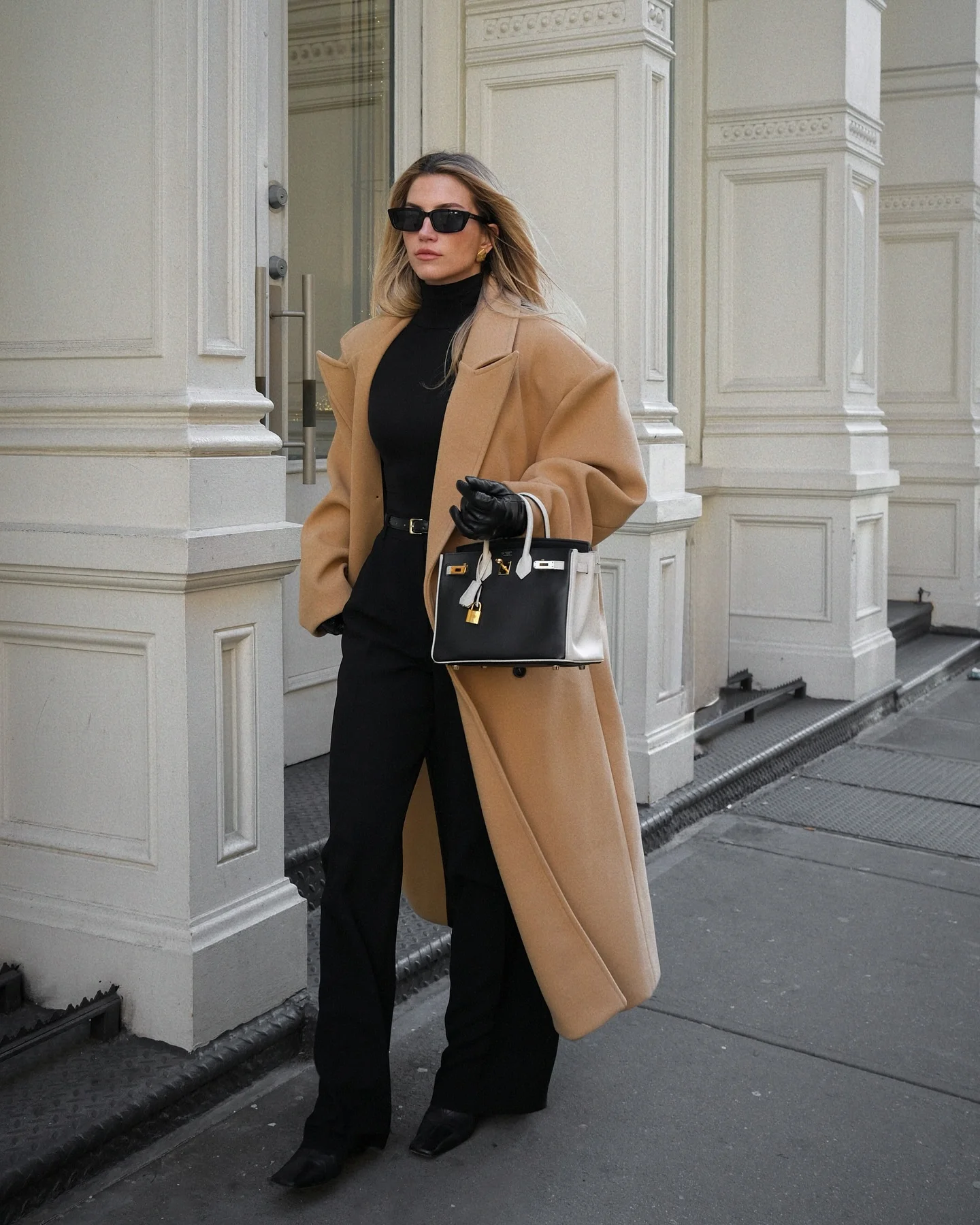 autumn casual work outfits for women 2026 Camel Coat Elegance With Sleek Monochrome Layers