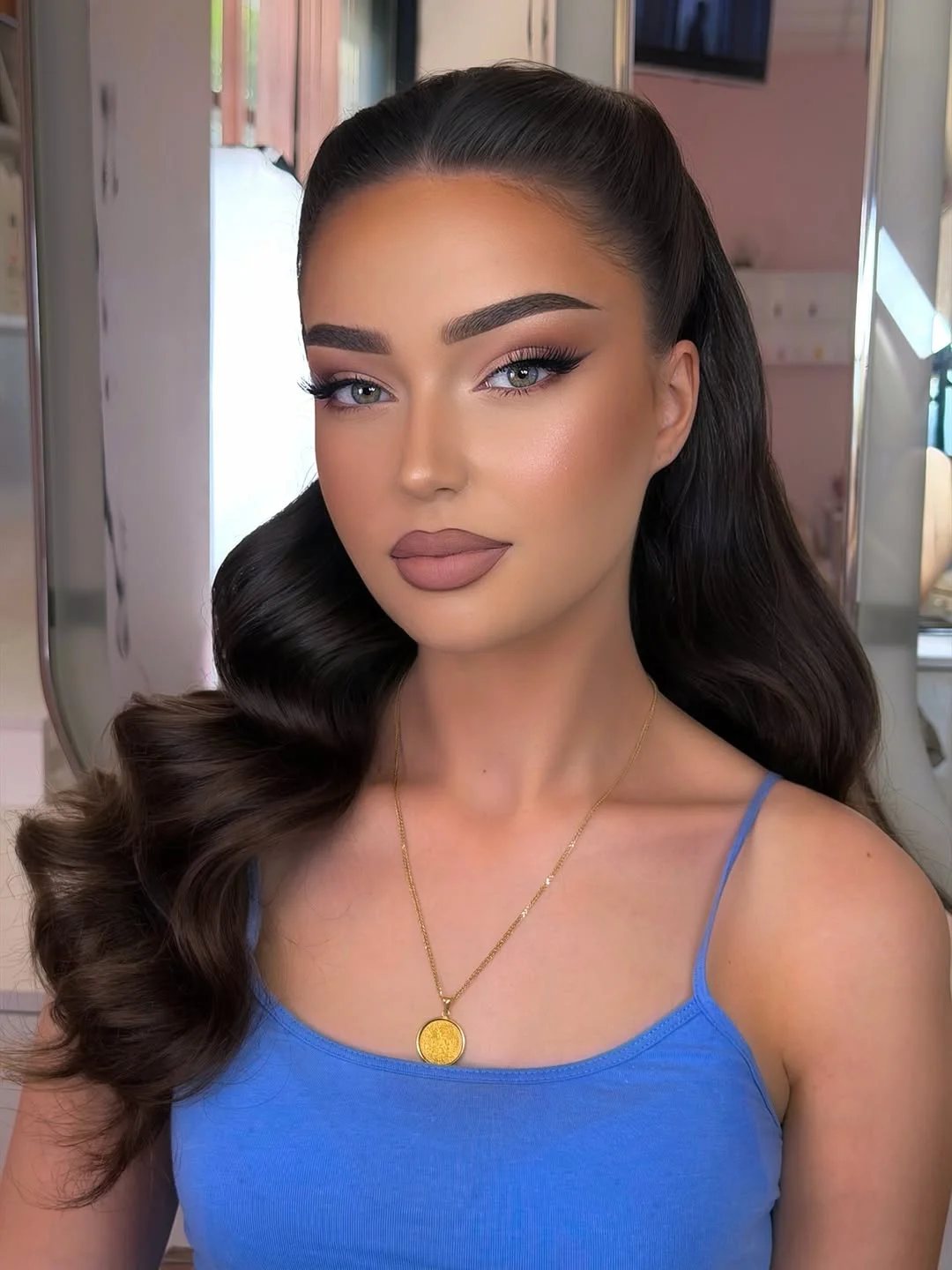 body waves hairstyle Polished Half-Up Glam Waves With Smooth Crown