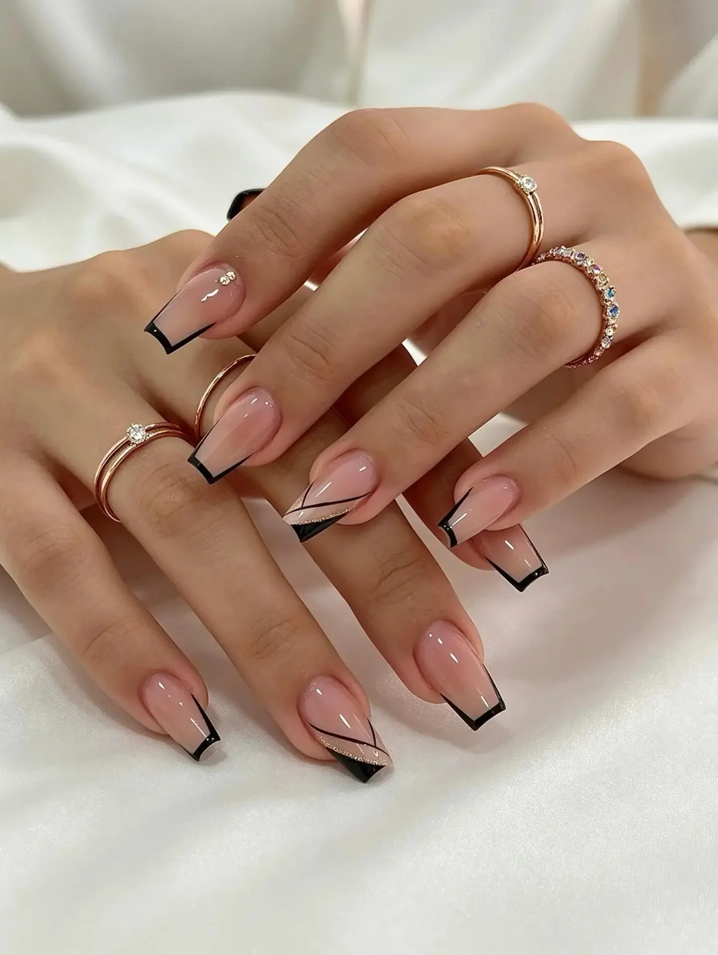 fall acrylic nails 2026 Minimalist Black French Square Acrylic Nails