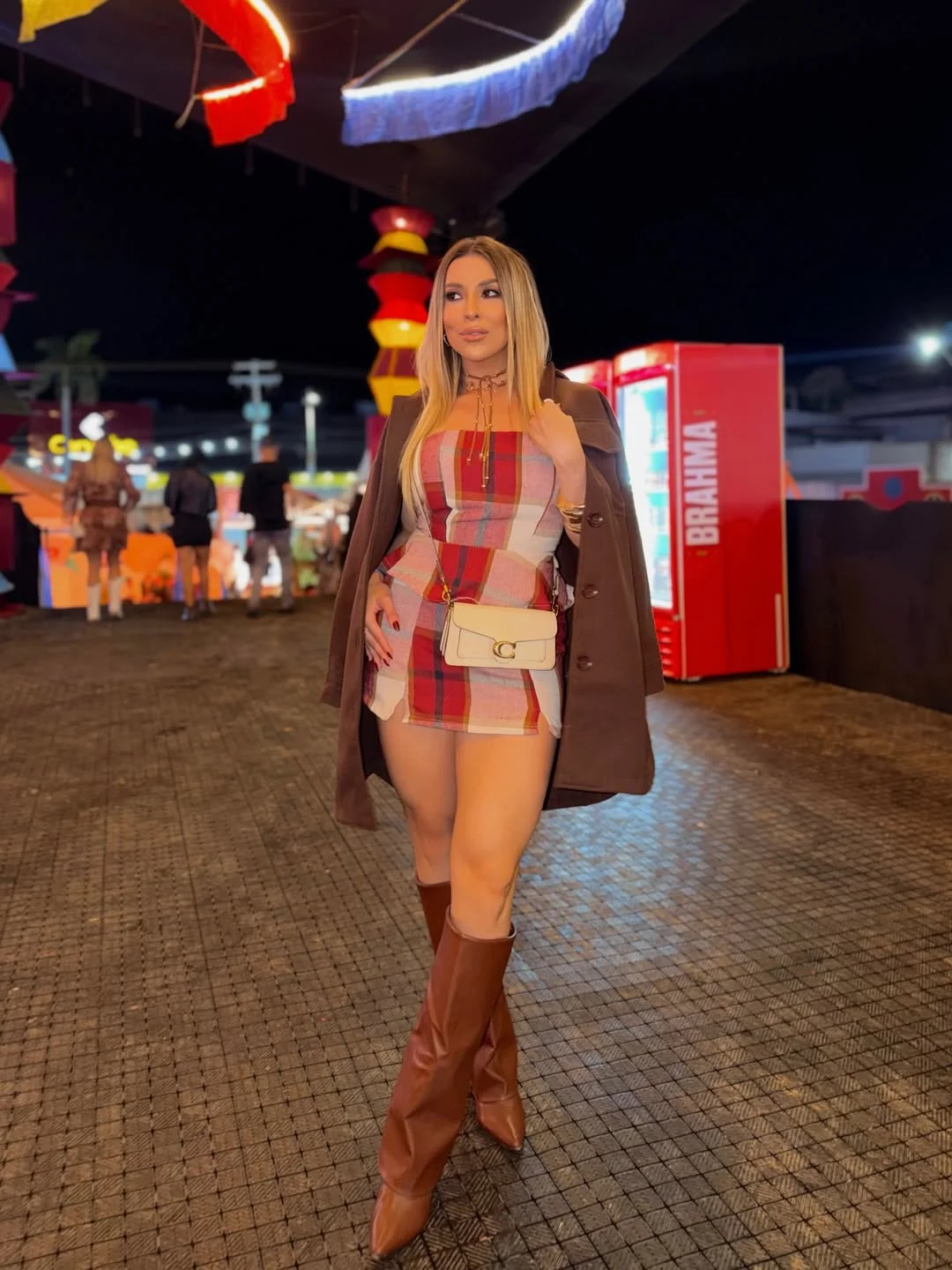fall festival outfits for women 2026 Plaid Mini Dress With Cozy Evening Layers