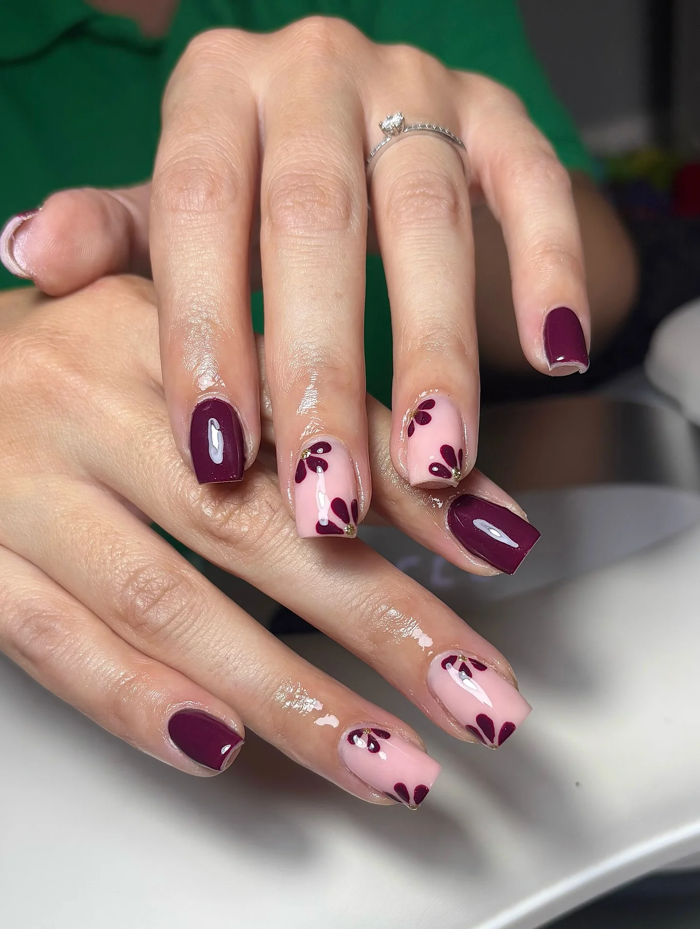 fall medium nail ideas 2026 Soft Plum Botanical Accent Square Nails