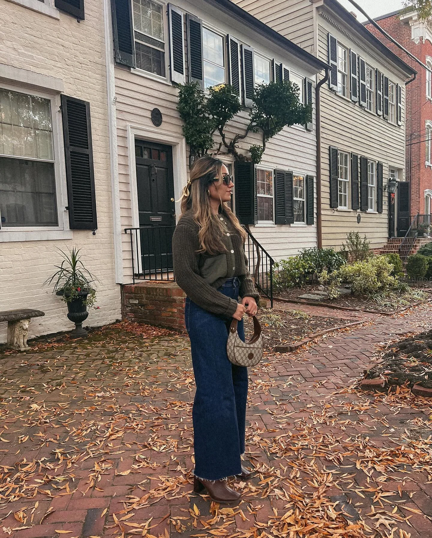 fall outfits with ankle boots 2026 Olive Knit Cardigan With Relaxed Wide-Leg Jeans