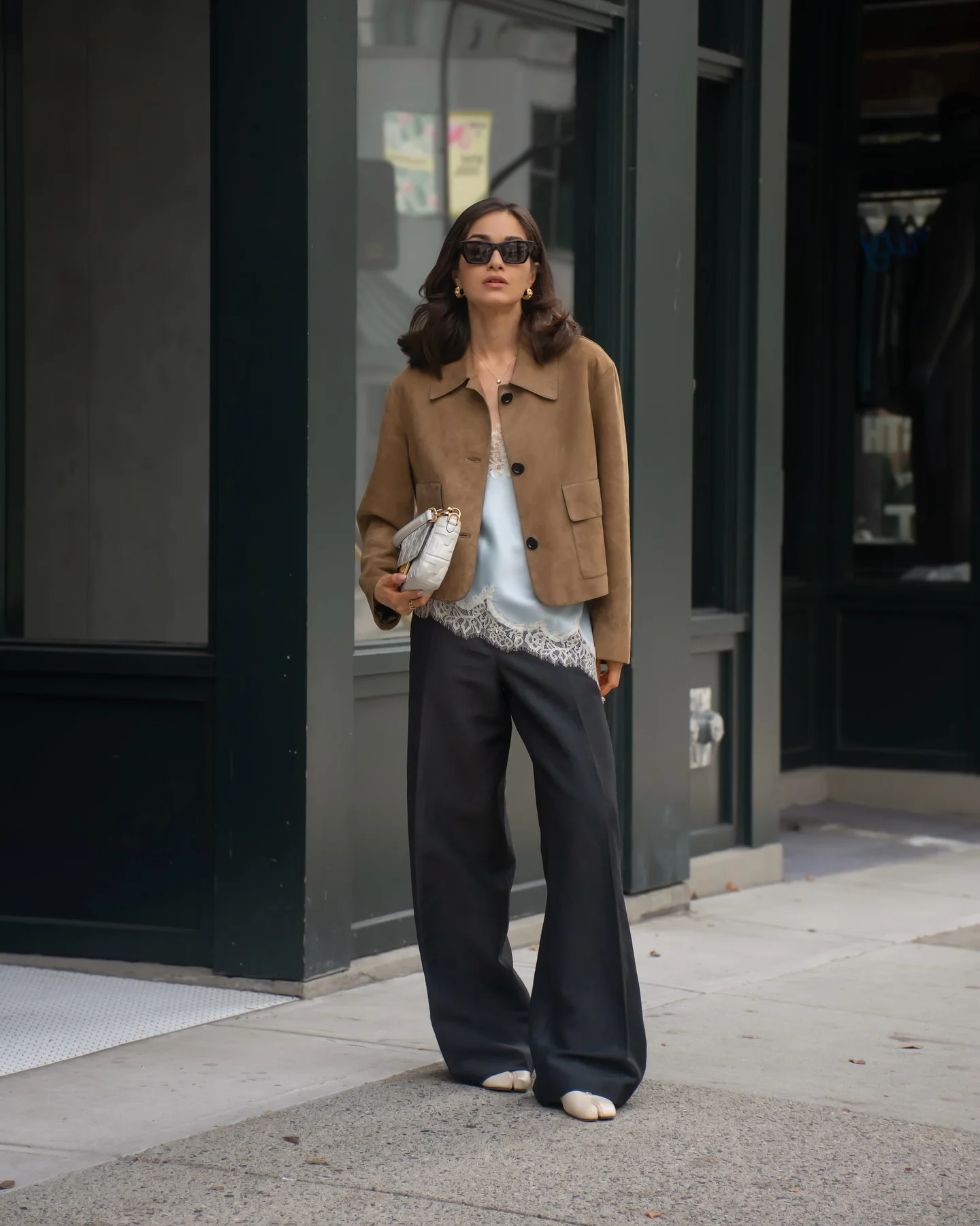 lace layering fall outfit 2026 Brown Suede Brings Warmth To Feminine Layers