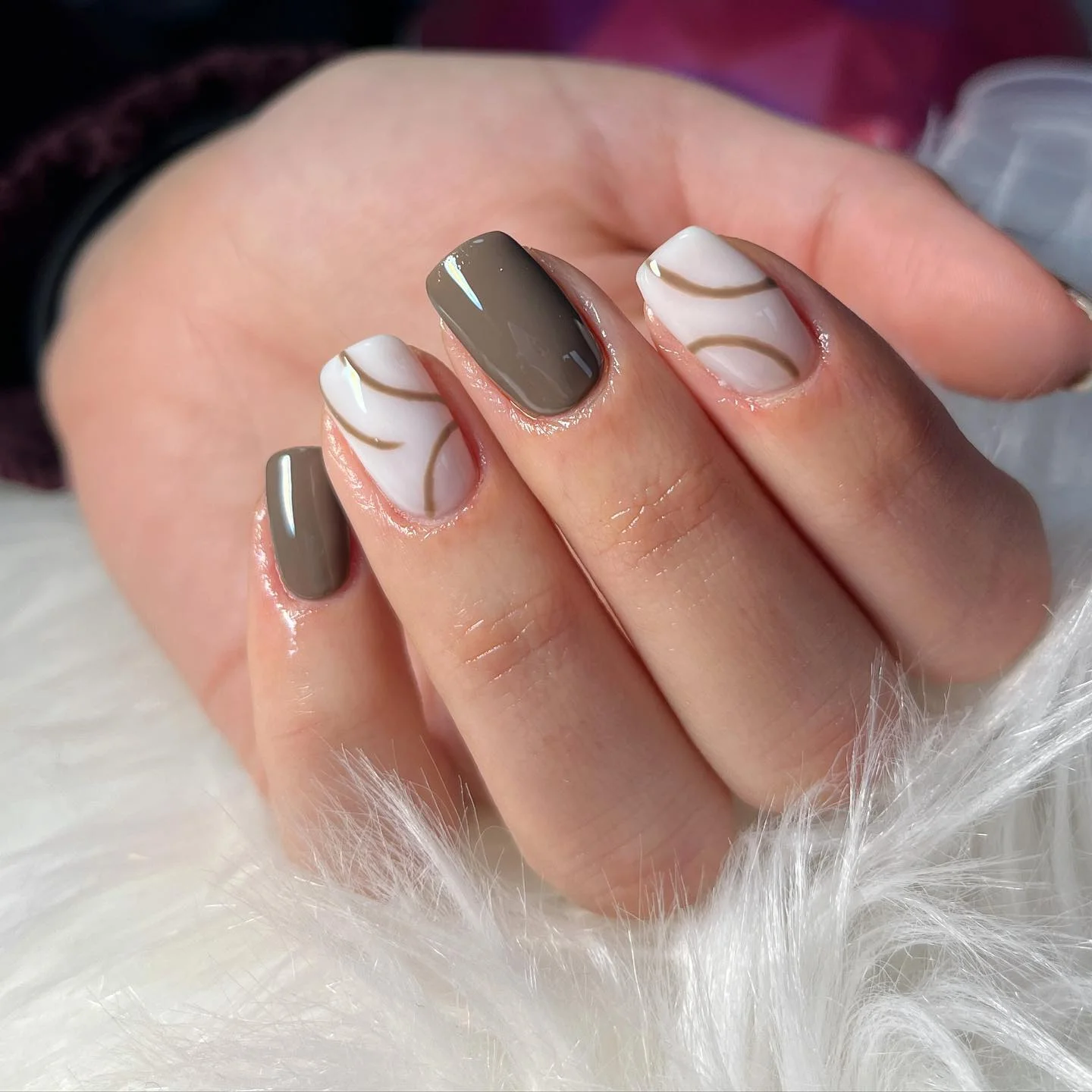 september nail designs 2026 Minimal Taupe Waves On Soft Square Nails
