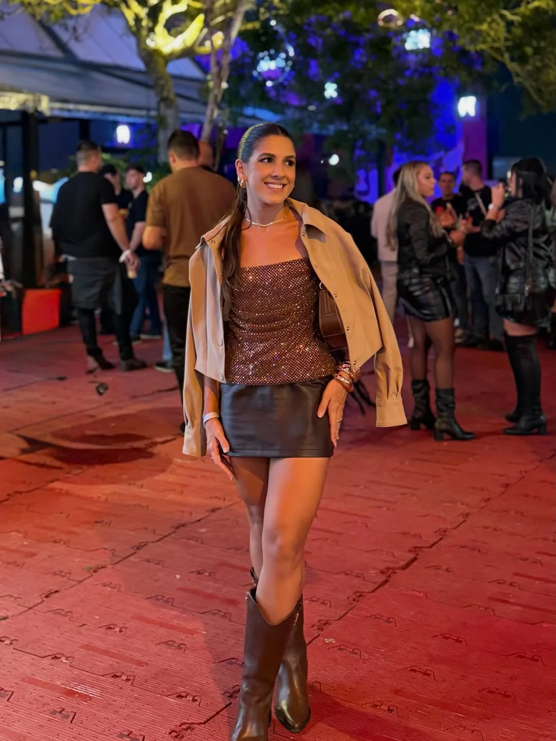 fall festival outfits for women 2026 Sequined Top And Leather Mini For Evening Festival Glam