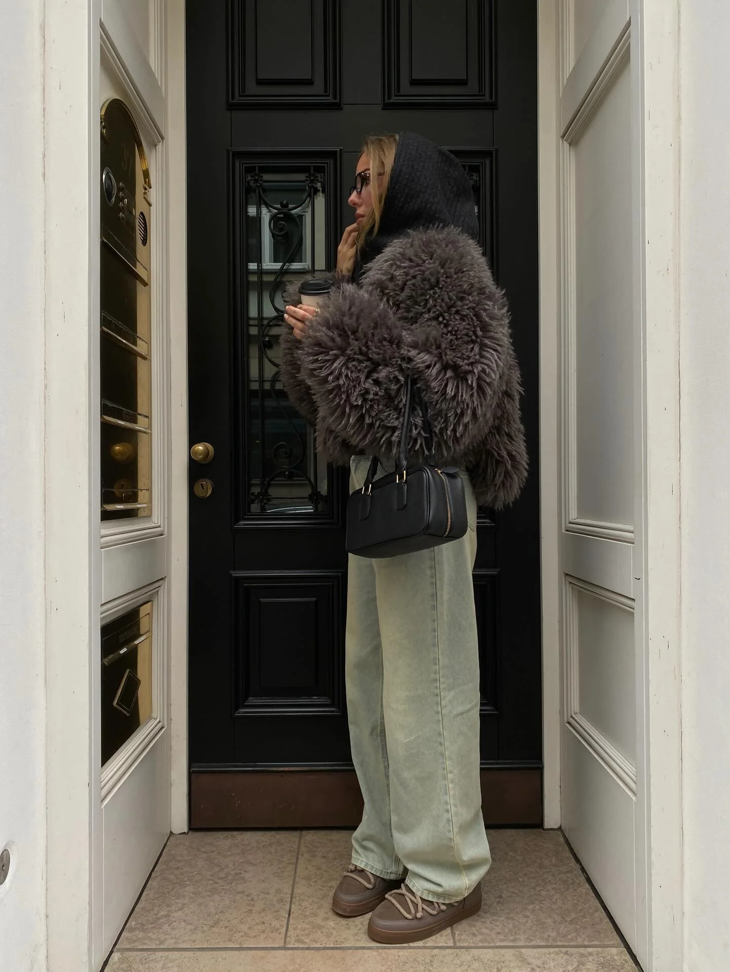 shaggy jacket Dark Textured Shaggy Jacket With Minimalist City Style