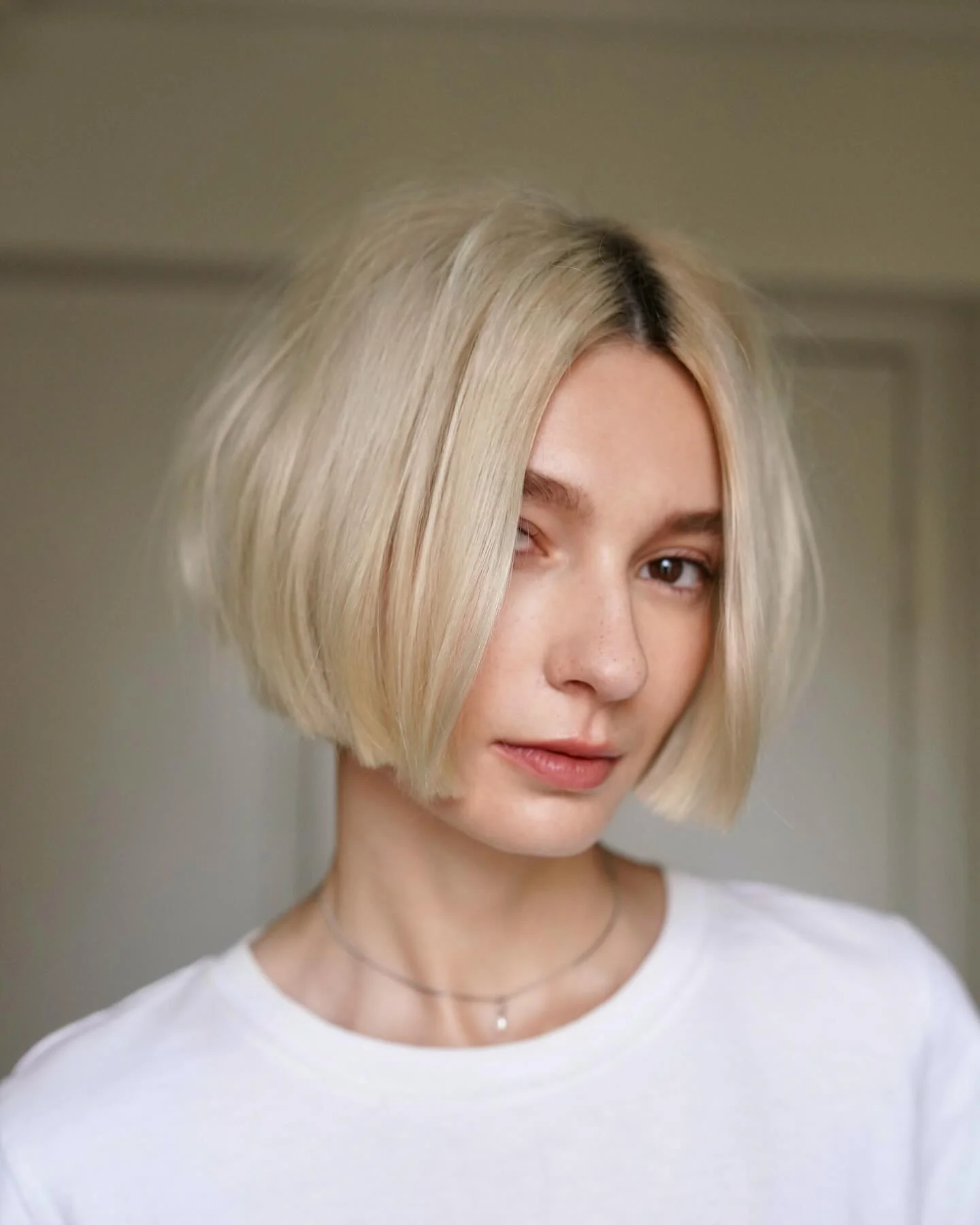 short bobbed hairstyle Airy Platinum Bob With Soft Volume