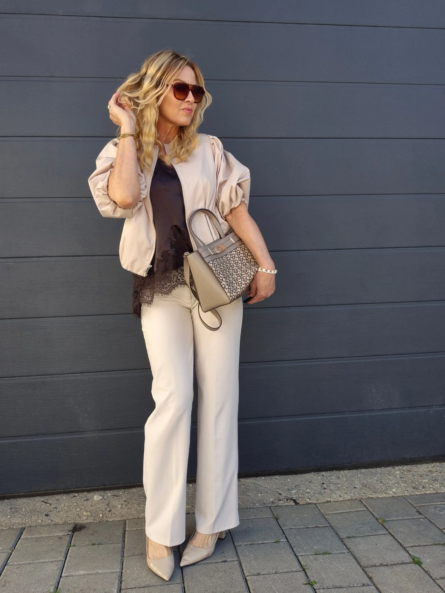 lace layering fall outfit 2026 Elegant Neutral Layers With Lace And Tailored Trousers