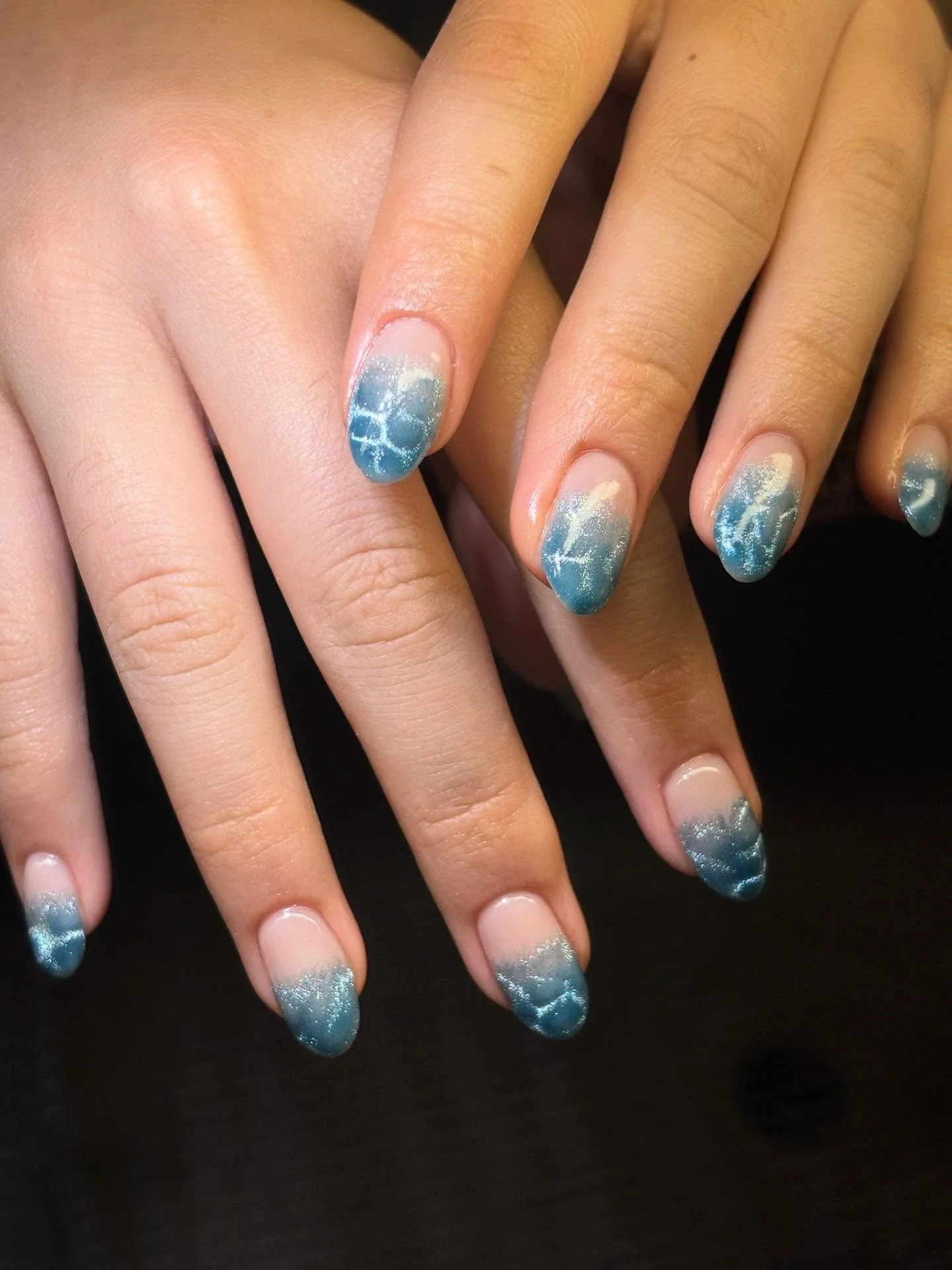 nail designs for august 2026 Ocean Wave Ombre French Tips With Coastal Sparkle