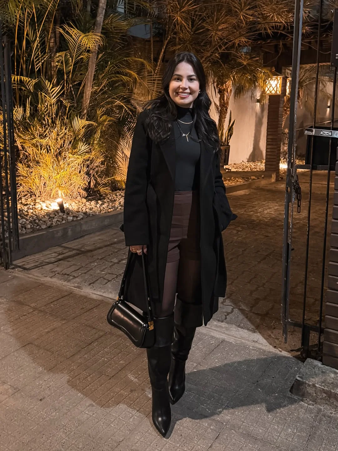 nice fall outfits for dinner 2026 Classic Black Coat And Chocolate Mini For Crisp Fall Nights