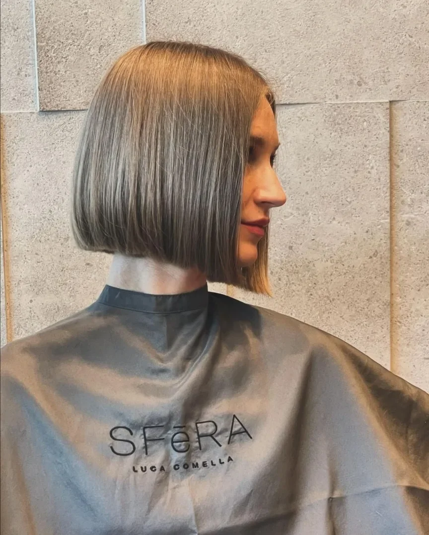short bobbed hairstyle Ultra Sleek Precision Bob With Mirror Shine