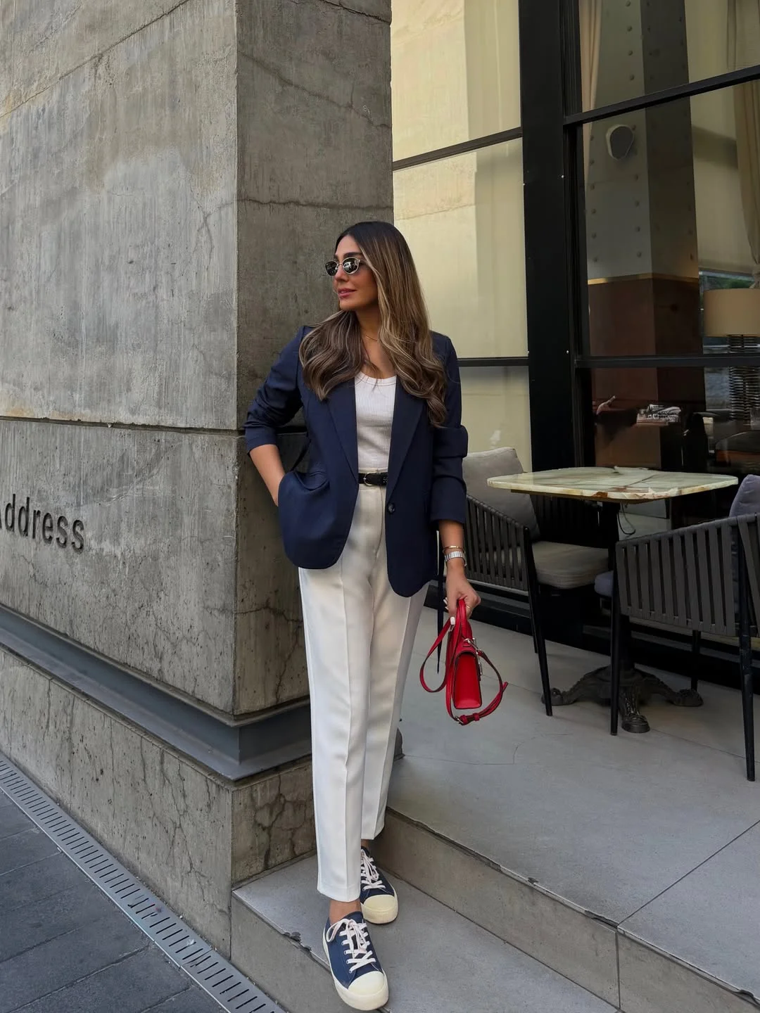 comfy fall outfits for lazy days 2026 Navy Blazer And White Trousers For Relaxed Everyday Polish