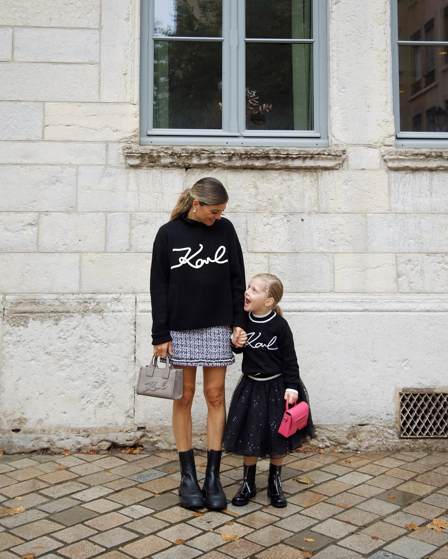 comfy mom outfits fall aesthetic 2026 Monochrome Knitwear And Tweed For A Chic Family Day Out