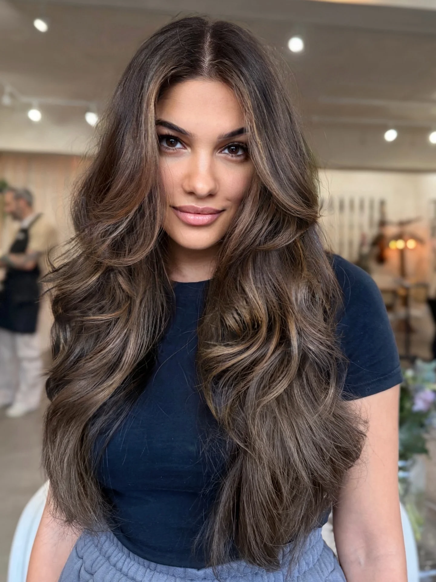dimensional brunette hair color Smoky Mushroom Brunette With Airy Volume