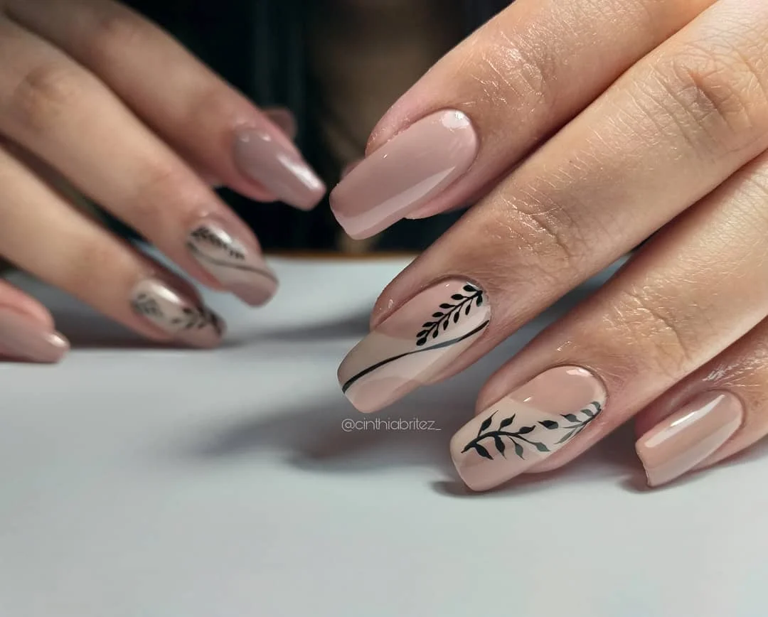 fall acrylic nails 2026 Minimal Botanical Nude Acrylic Elegance