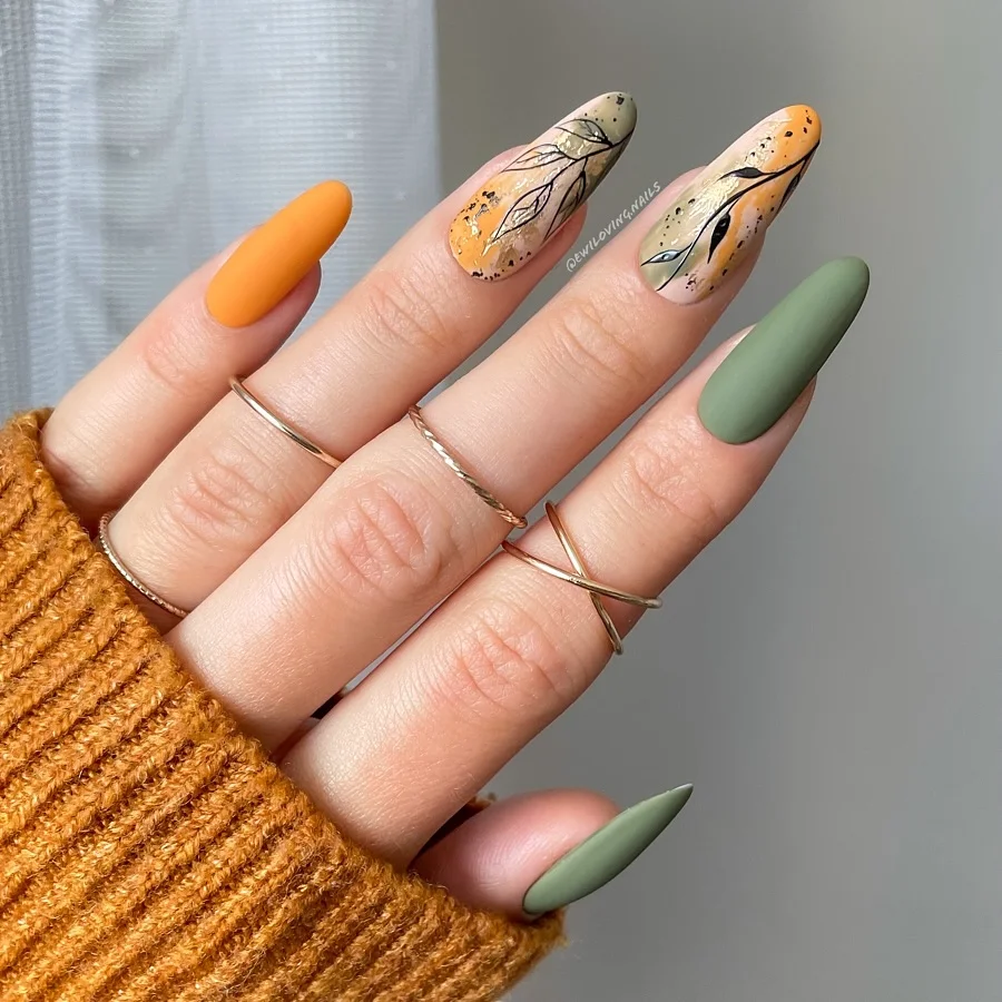 fall manicure 2026 Modern Sage And Mustard Botanical Elegance