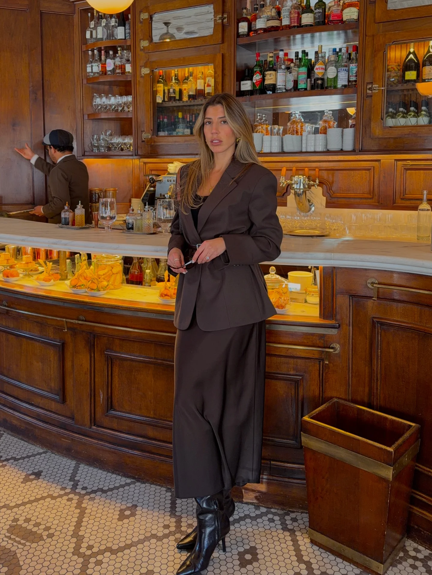 going out outfits fall 2026 Dark Chocolate Tailoring With A Satin Skirt For Refined Evenings