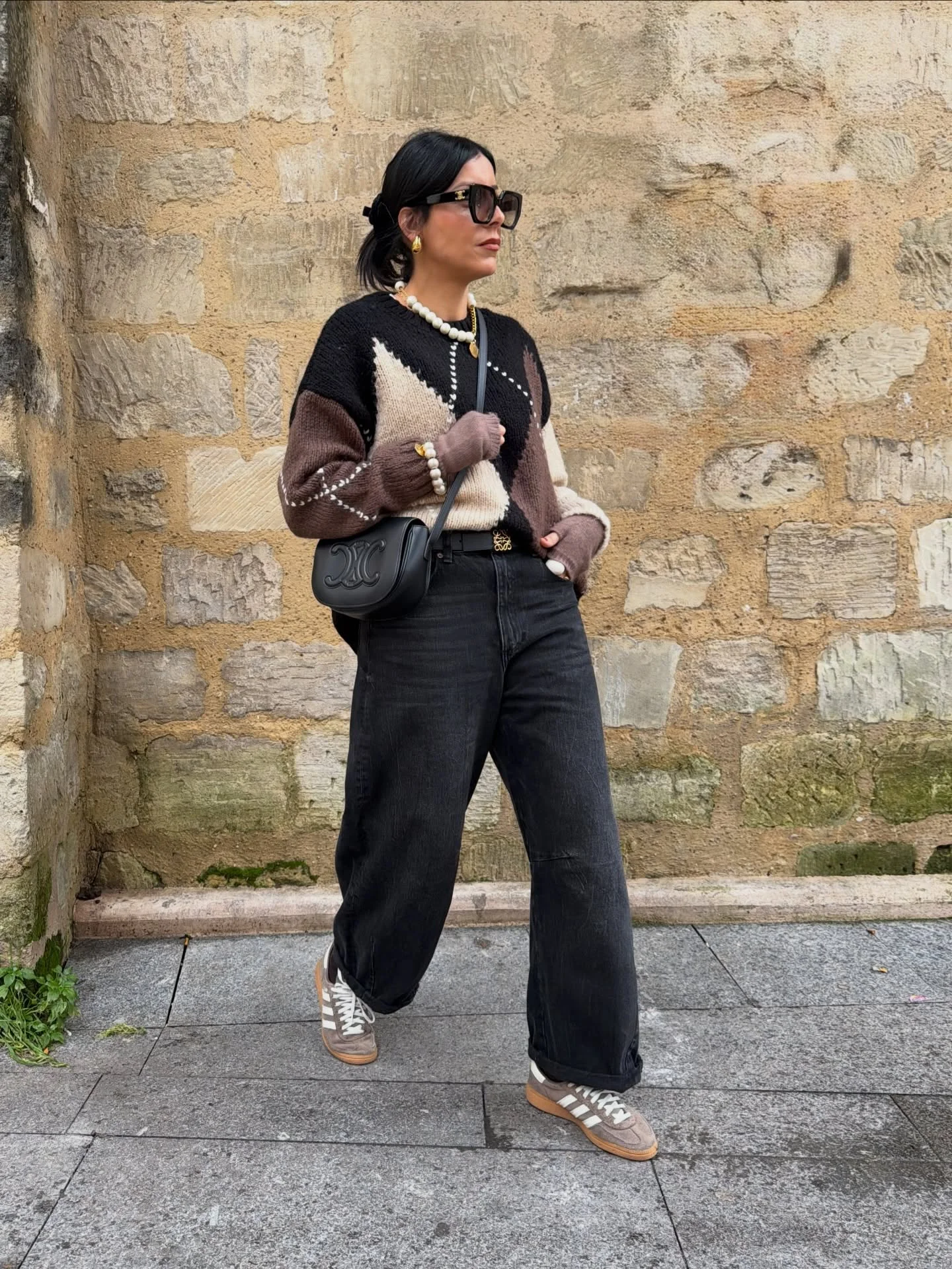 september fashion trends 2026 Soft Geometric Knit With Relaxed Charcoal Denim