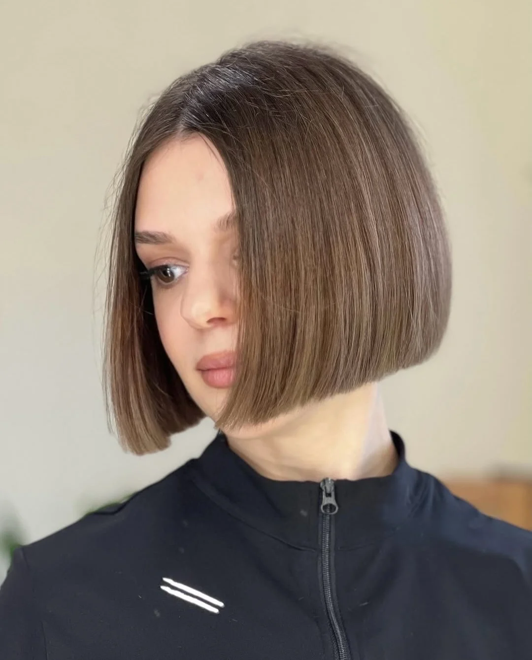 short bobbed hairstyle Soft Chocolate Bob With Elegant Face Framing