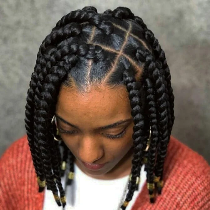 bob hairstyles for black women Structured Bob Braids With Clean Geometric Parting