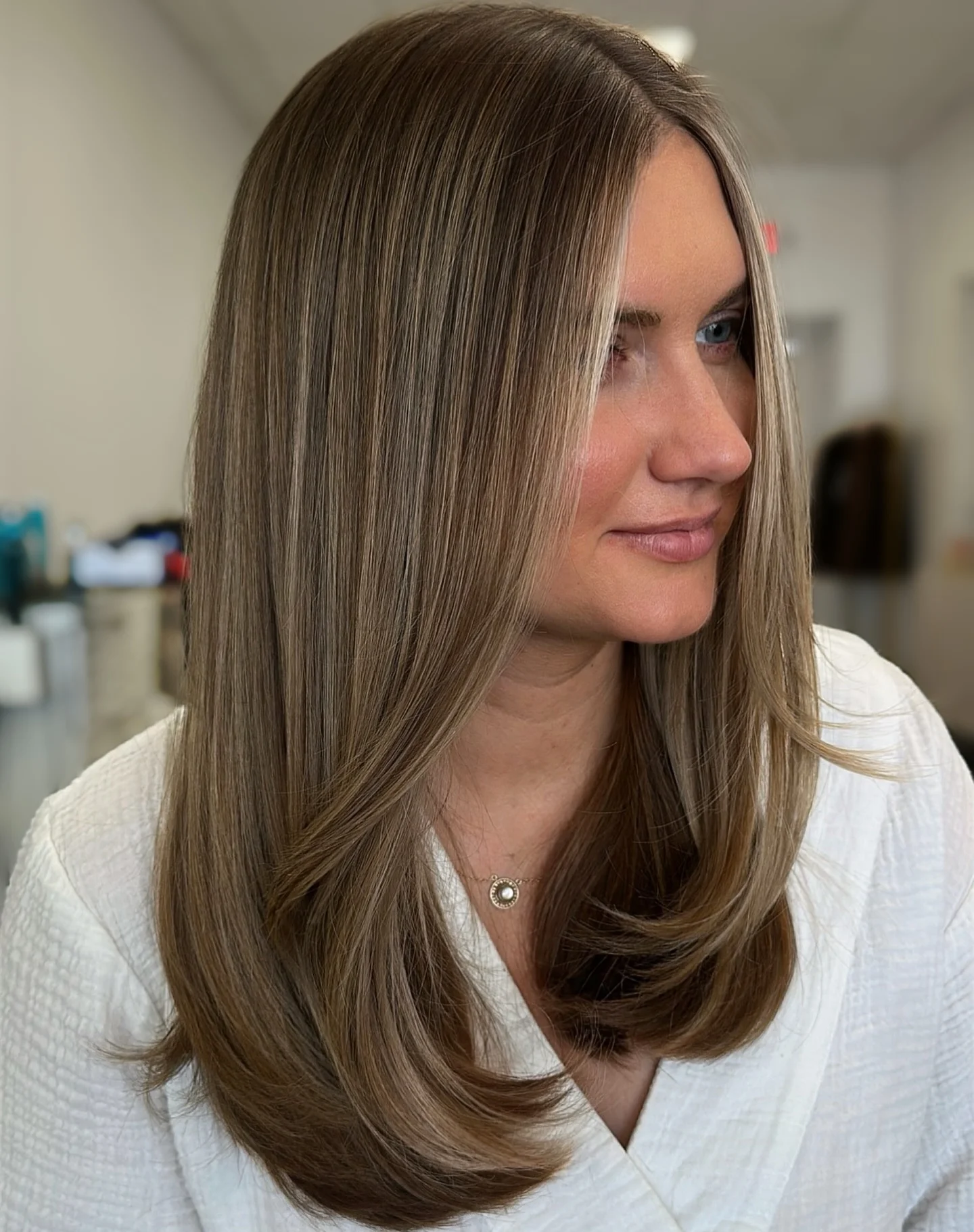 dirty blonde hair color Classic Long Layers With Cool Neutral Dirty Blonde Blend