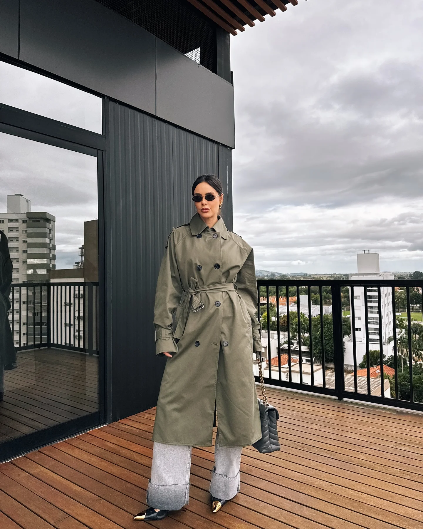 must have fall outfits 2026 Olive Trench Coat And Wide-Leg Denim For Rainy Days
