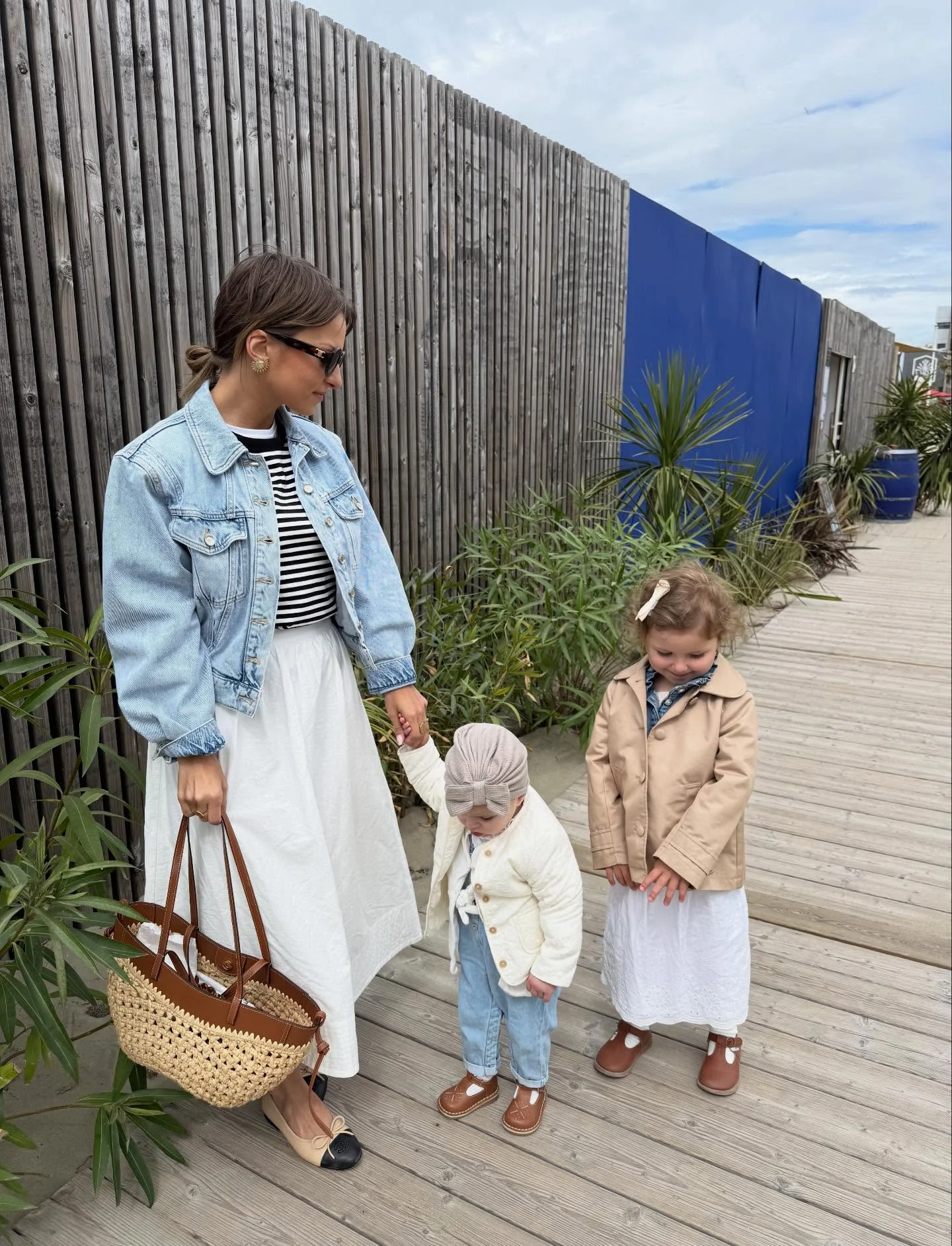 comfy mom outfits fall aesthetic 2026 Denim Jackets And White Dresses Create Soft Coastal Fall Style