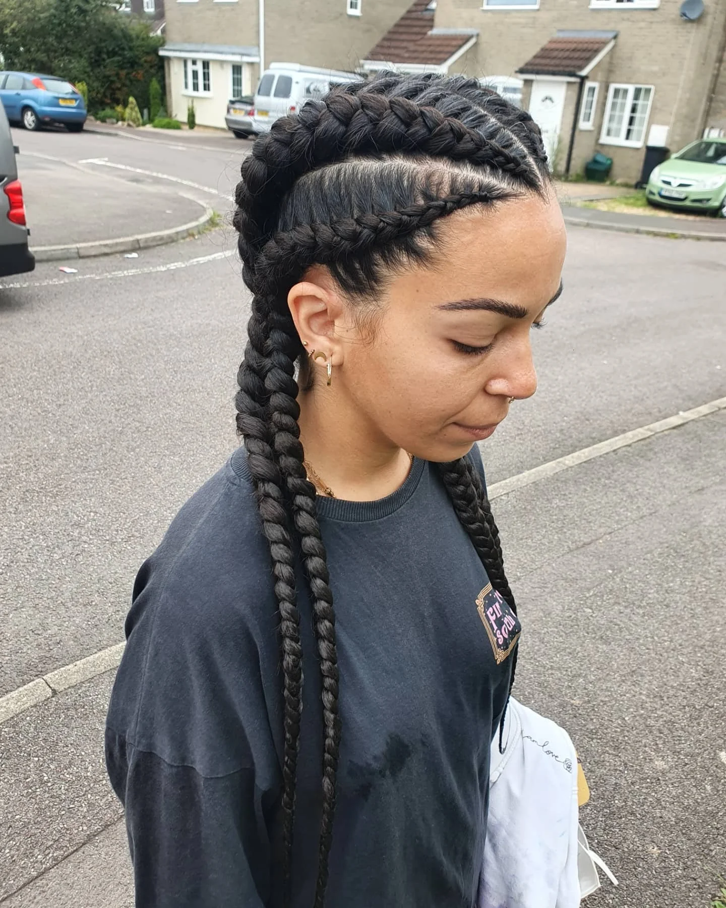 feed in braid hairstyles Bold Four Feed-In Braids With Side Detail
