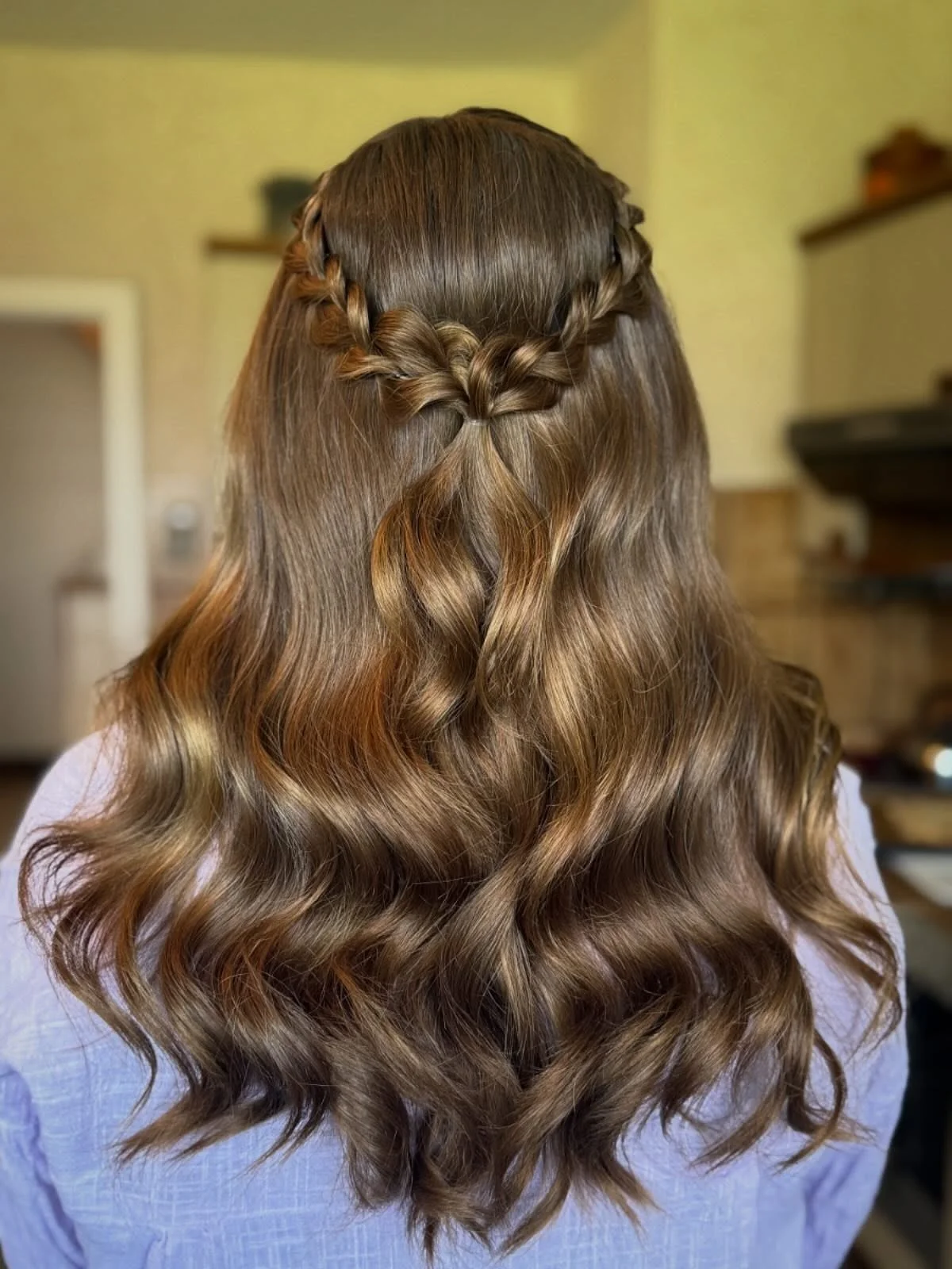 heatless curls hairstyle Twisted Half-Up Waves With Rich Brunette Dimension