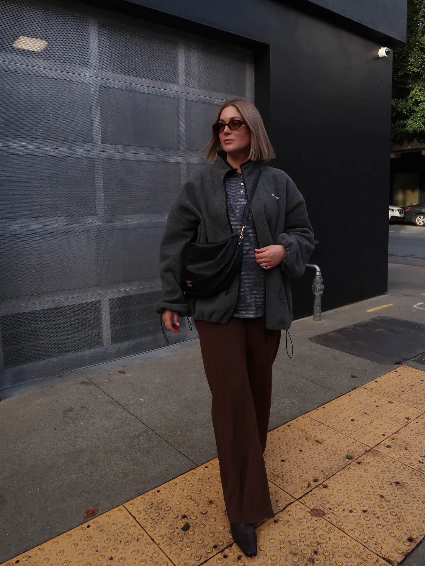 midsize fall fashion outfits 2026 Soft Sporty Layers With Chocolate Wide-Leg Trousers