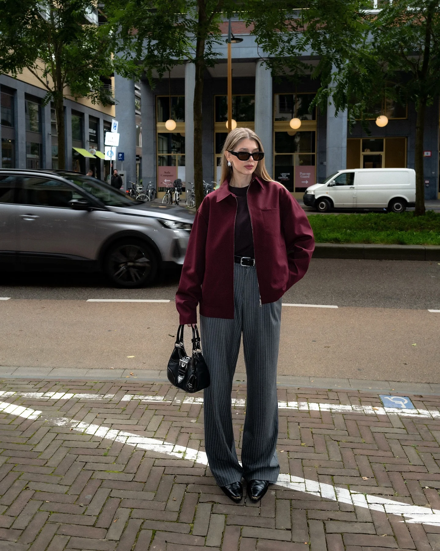 must have fall outfits 2026 Burgundy Jacket And Pinstripe Trousers For Modern City Style