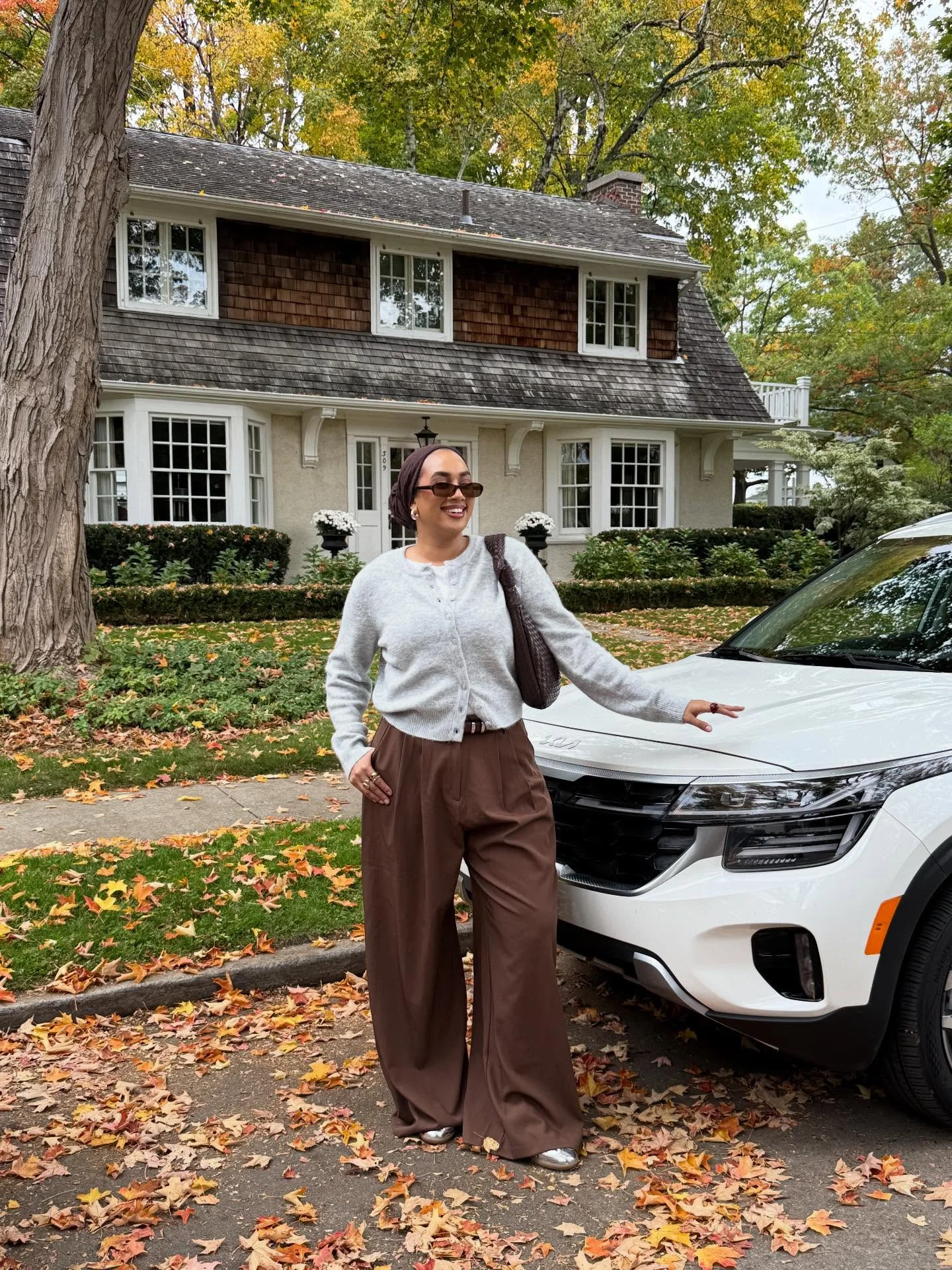 womens modest fall outfits 2026 Soft Cardigan Styling With Relaxed Chocolate Trousers
