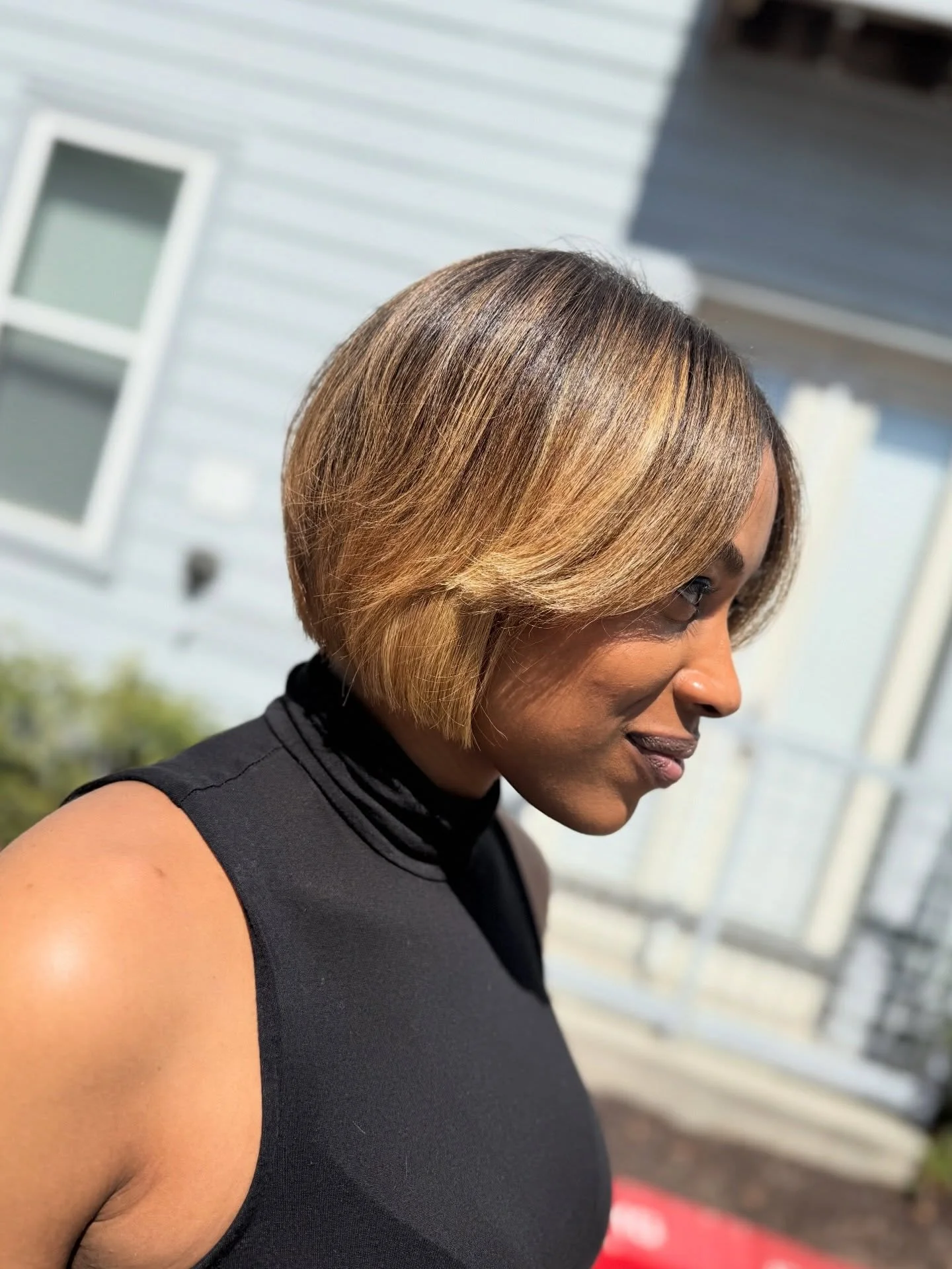 bob hairstyles for black women Layered Blonde Bob With Feathered Curtain Bangs