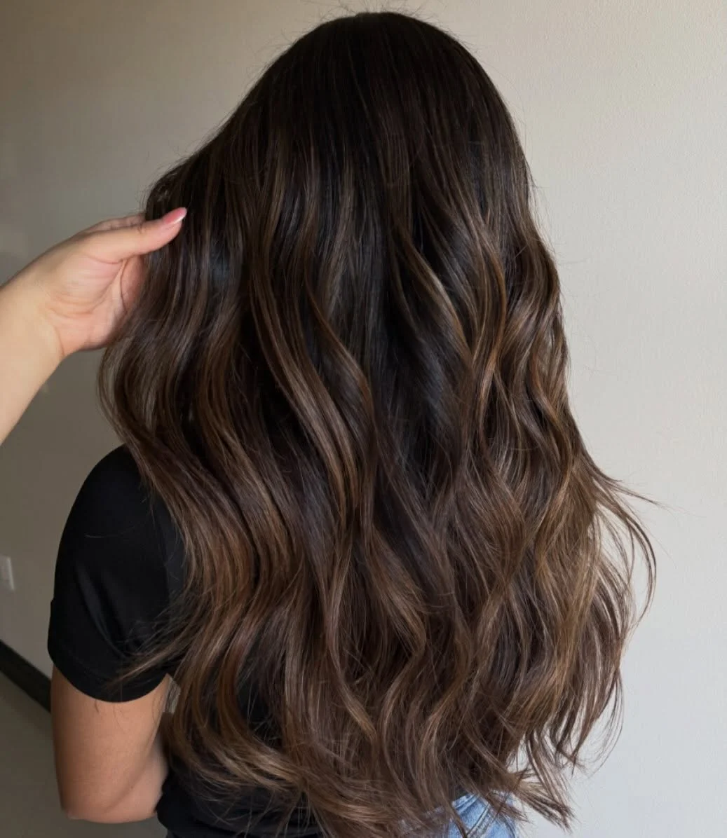 dimensional brunette hair color Chocolate Brunette With Seamless Long Layers