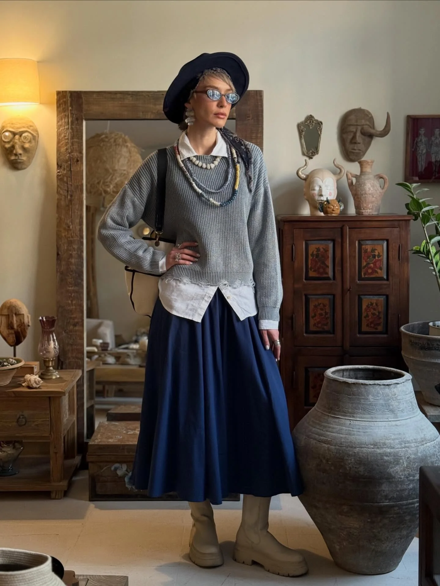 boho chic fall outfits for work 2026 Layered Knit Styling With Artistic Bohemian Details
