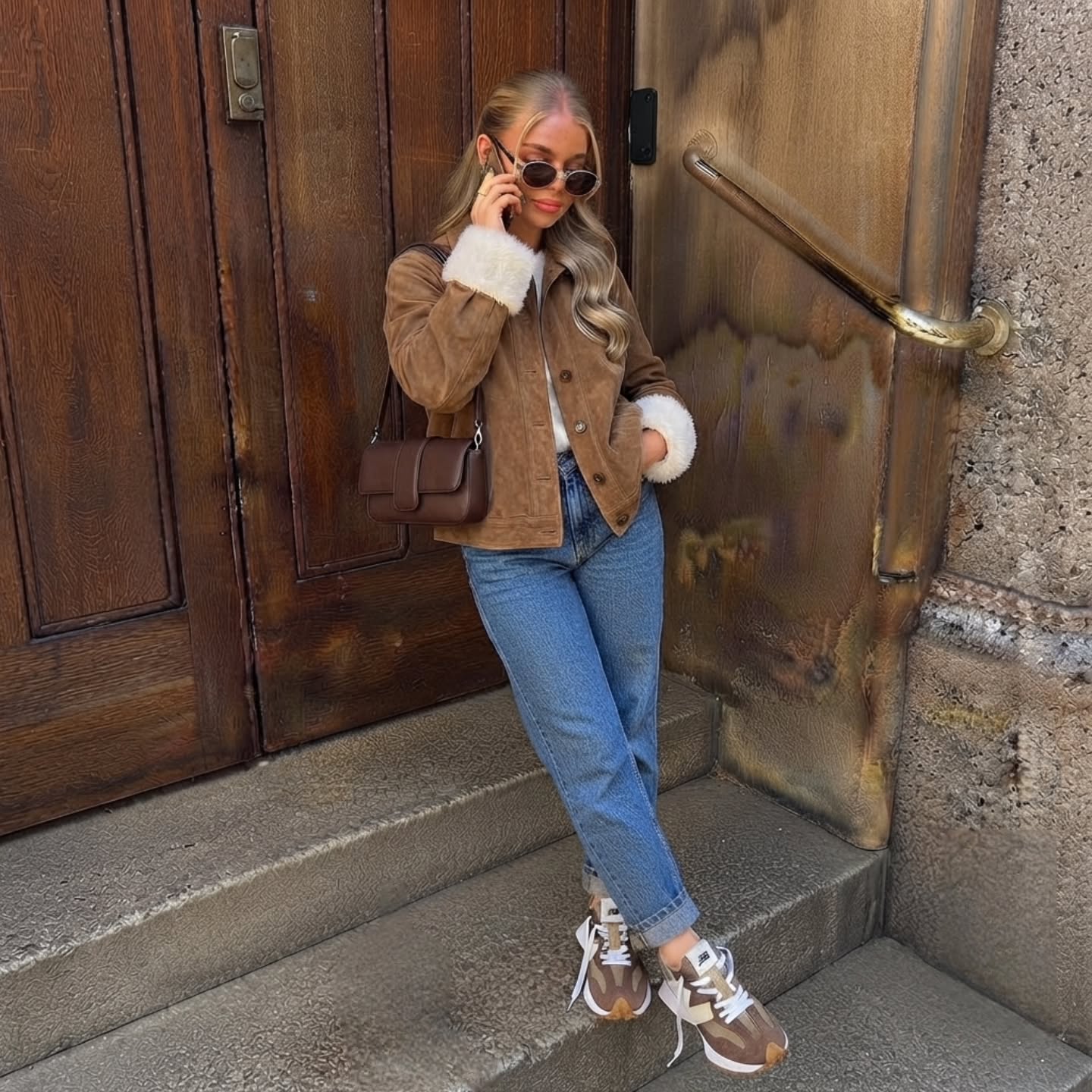 comfy fall outfits for lazy days 2026 Shearling Jacket And Straight Jeans For Cozy Autumn Afternoons