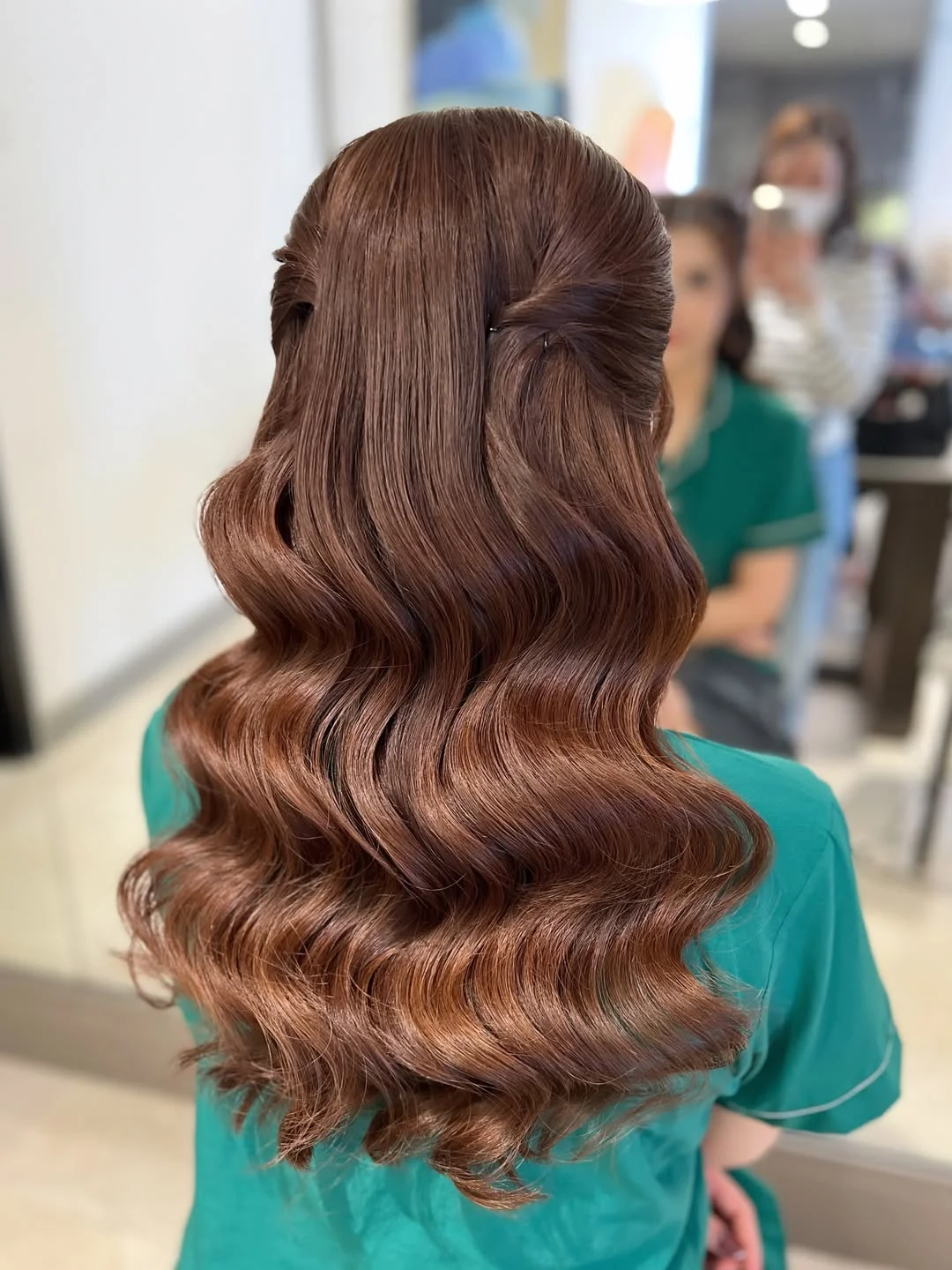 body waves hairstyle Rich Chestnut Half-Up Waves With Luxurious Movement