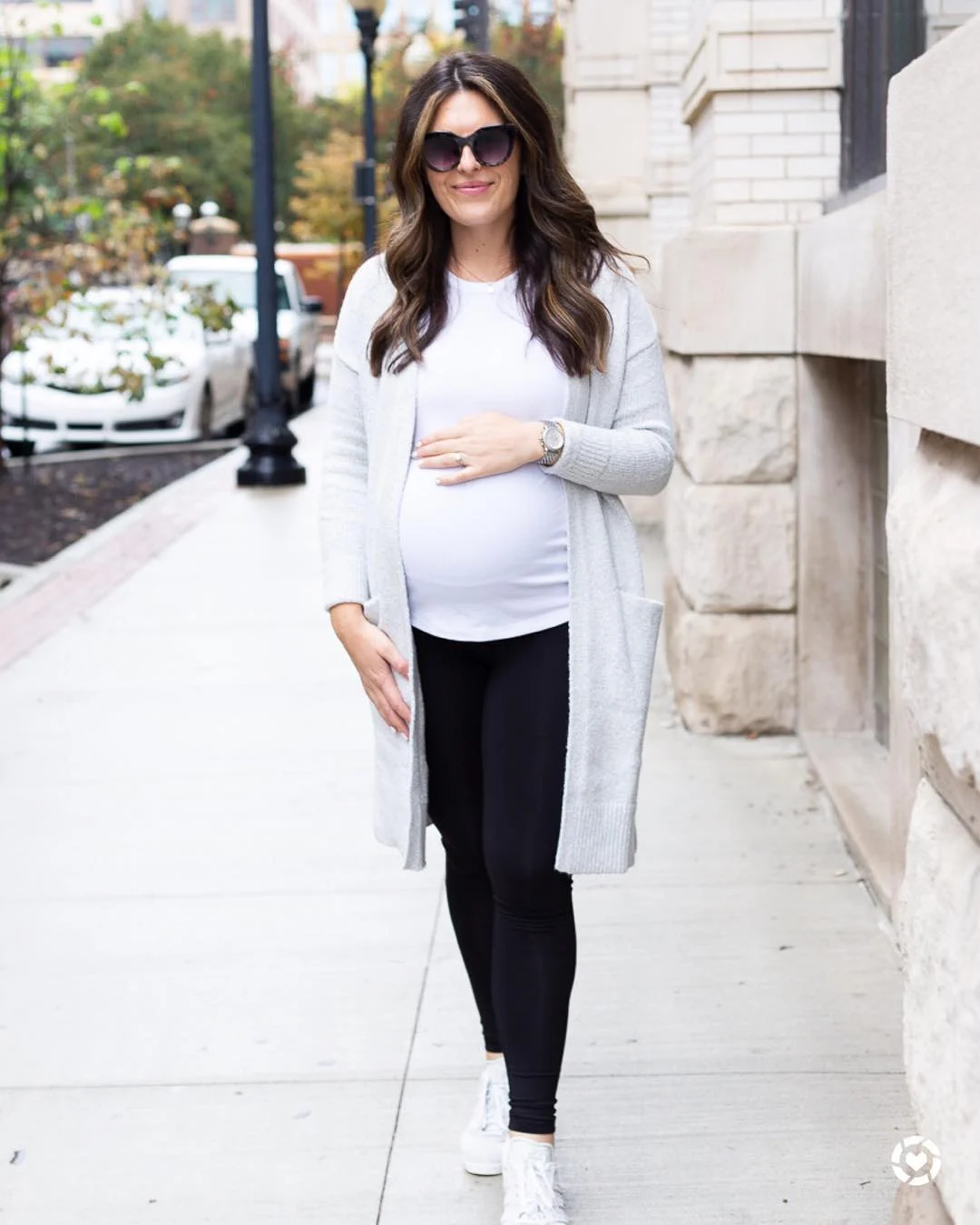 comfy pregnancy outfits for fall 2026 Long Gray Cardigan With Minimal Everyday Basics