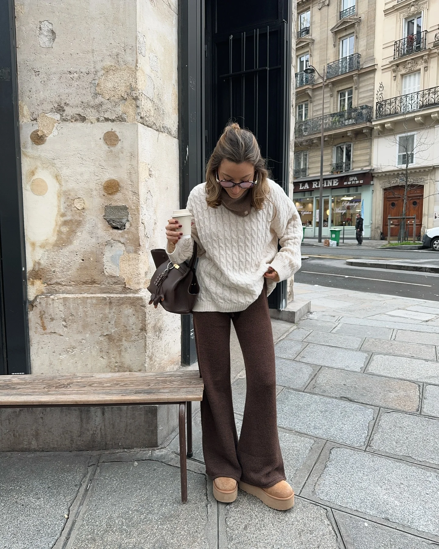 fall comfy outfits 2026 Cream Cable Knit Sweater With Cozy Knit Pants