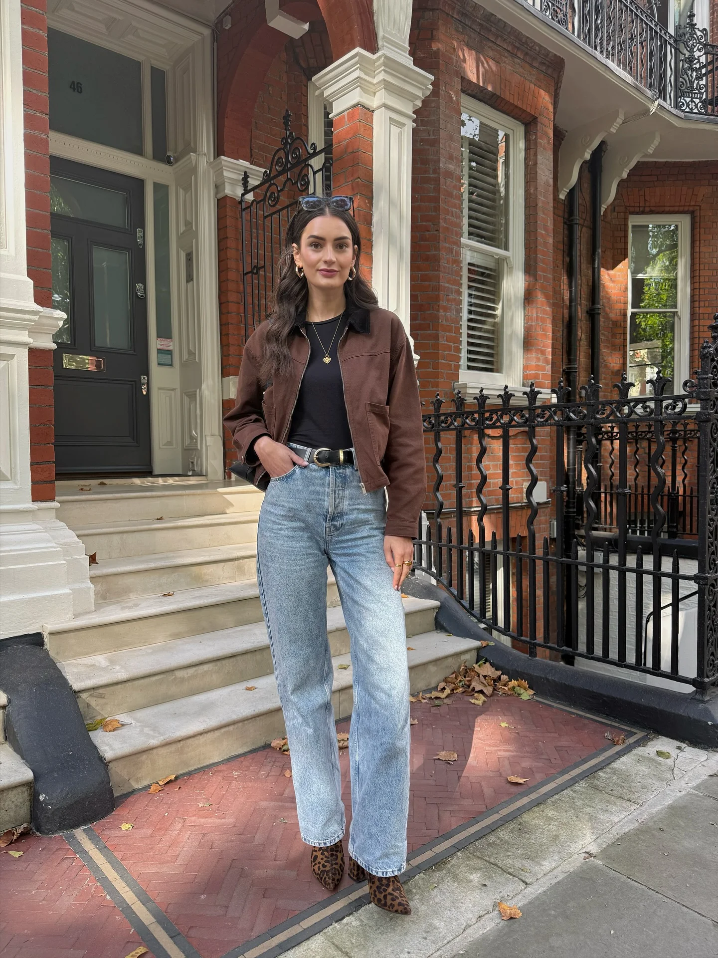 fall outfits with ankle boots 2026 Brown Leather Jacket With Leopard Print Statement Boots