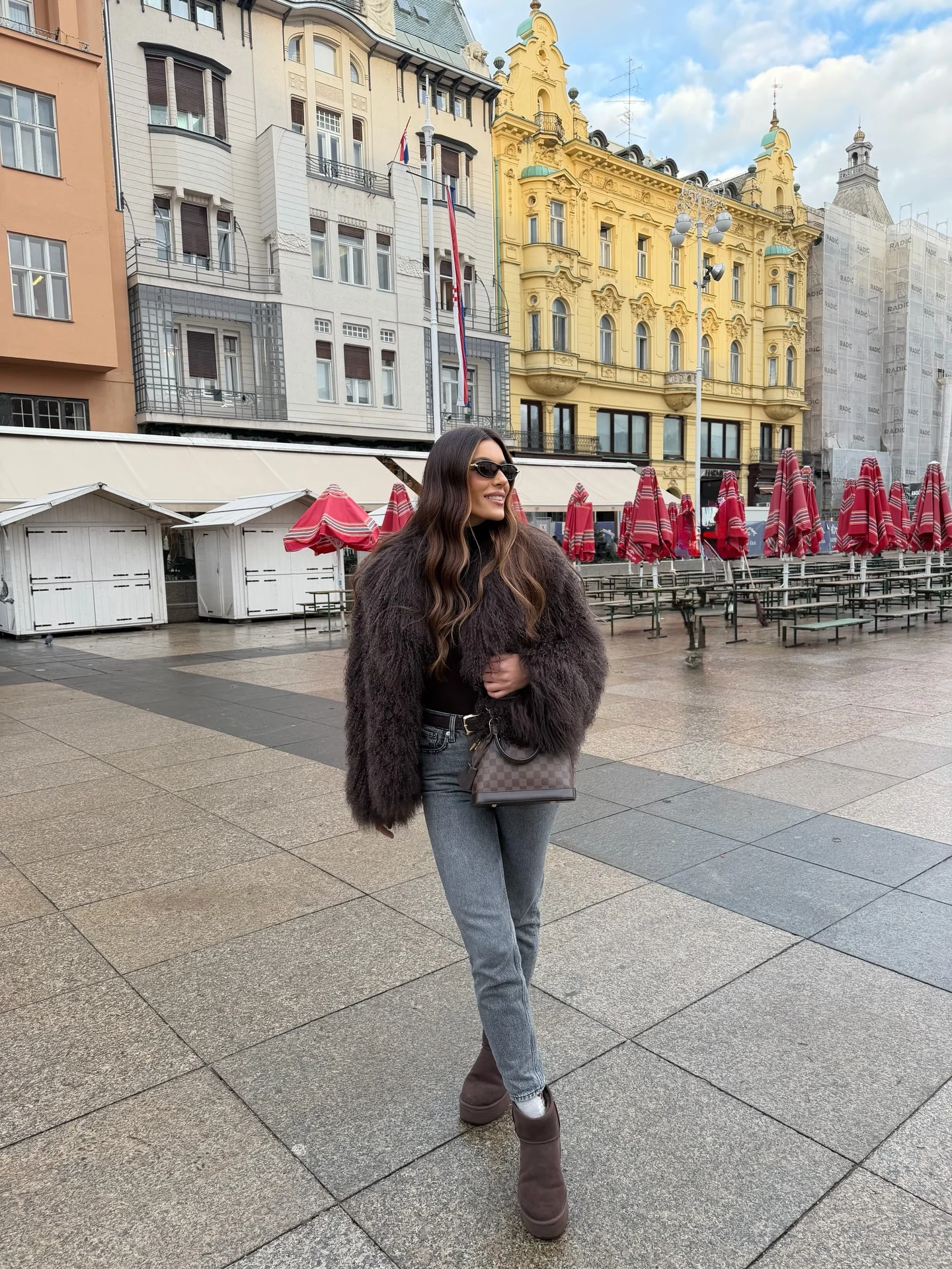 faux fur jacket Deep Cocoa Faux Fur With Soft Grey Denim