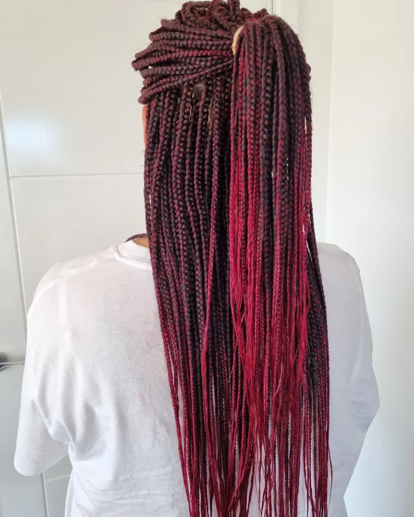 feed in braid hairstyles Burgundy Feed-In Braids With Vibrant Dimension