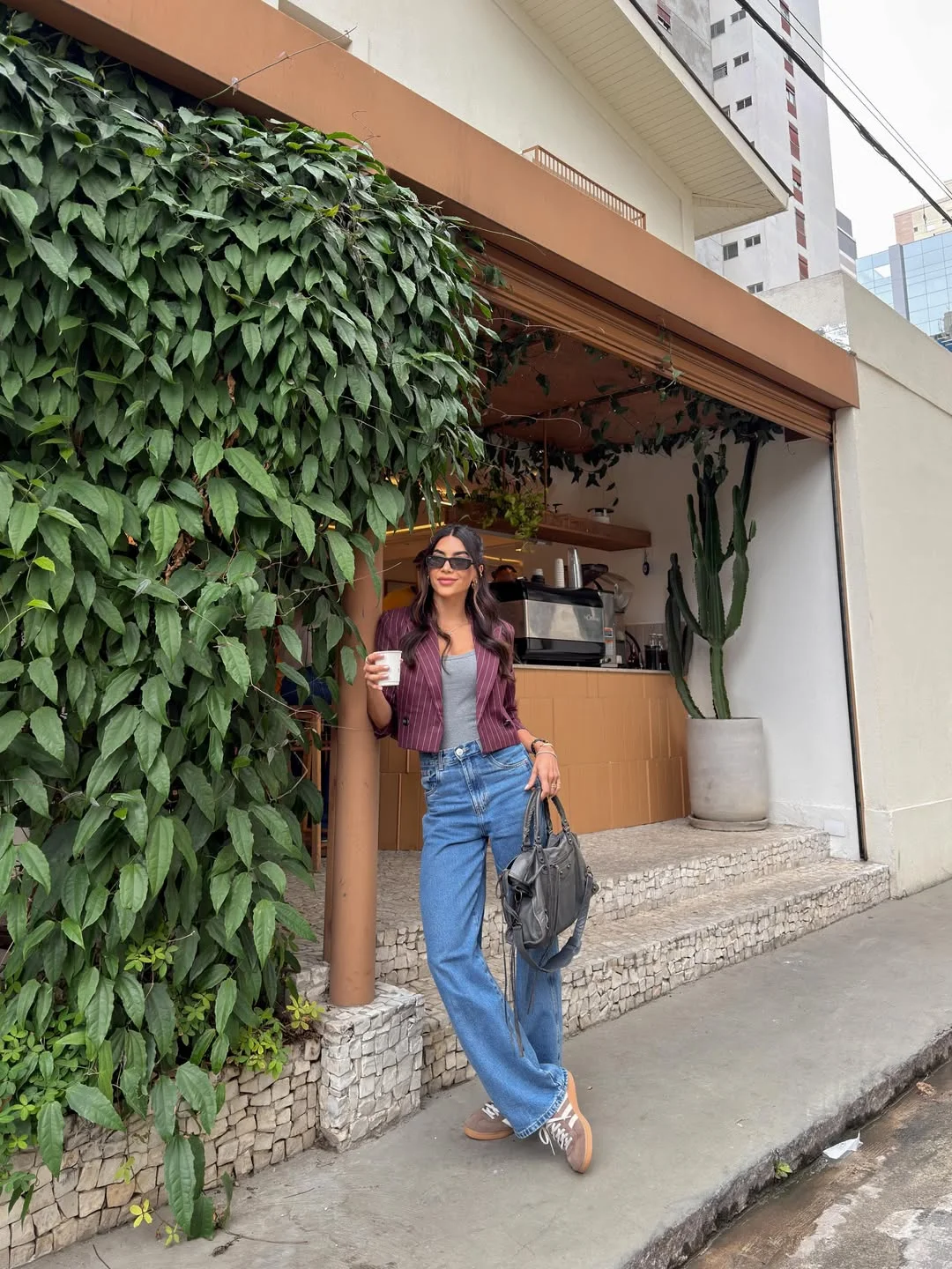 simple casual fall outfits 2026 Pinstripe Blazer And Relaxed Denim For Casual Coffee Dates