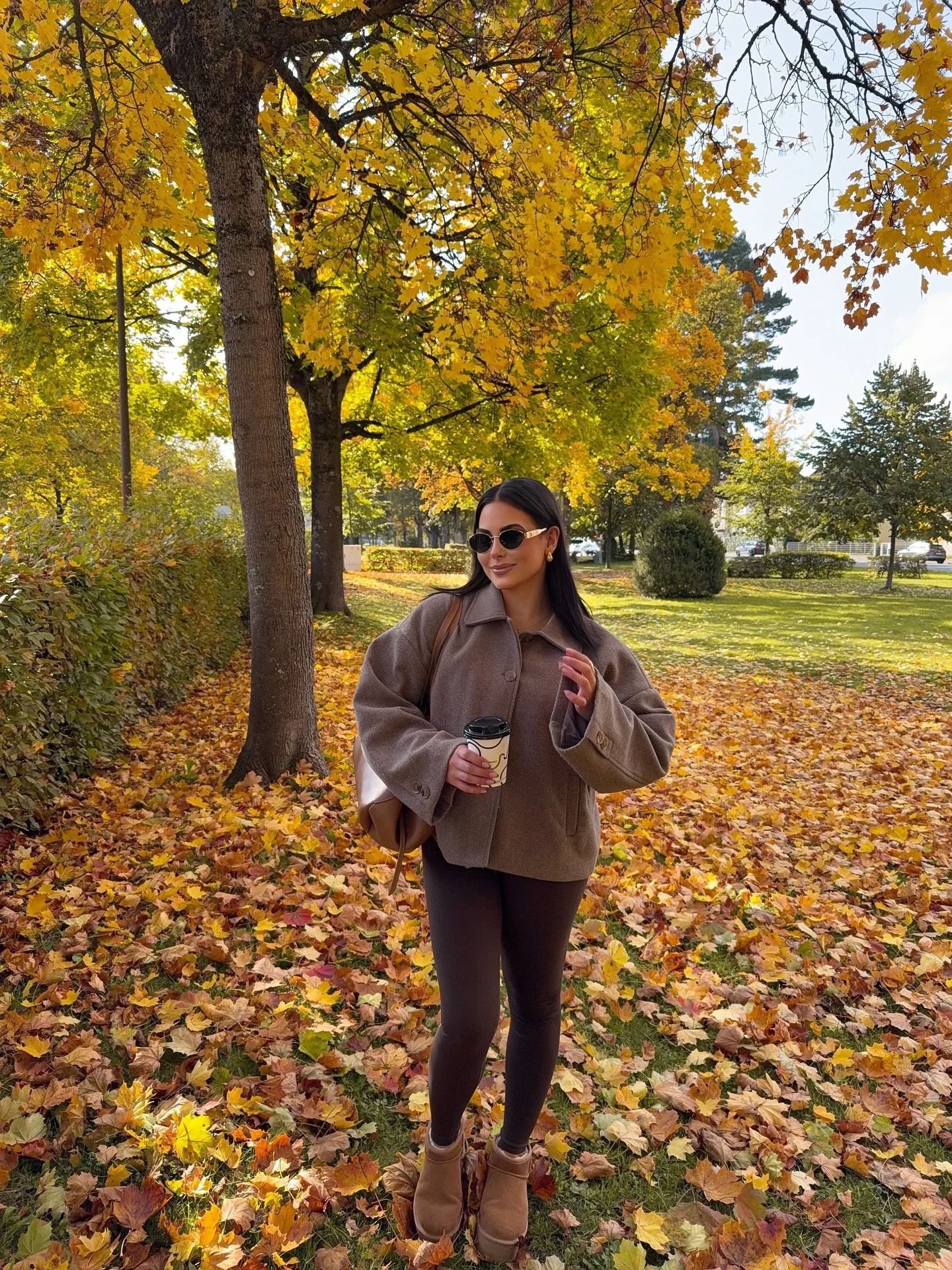 cute comfy fall outfits 2026 Neutral Jacket And Leggings For Golden Autumn Walks